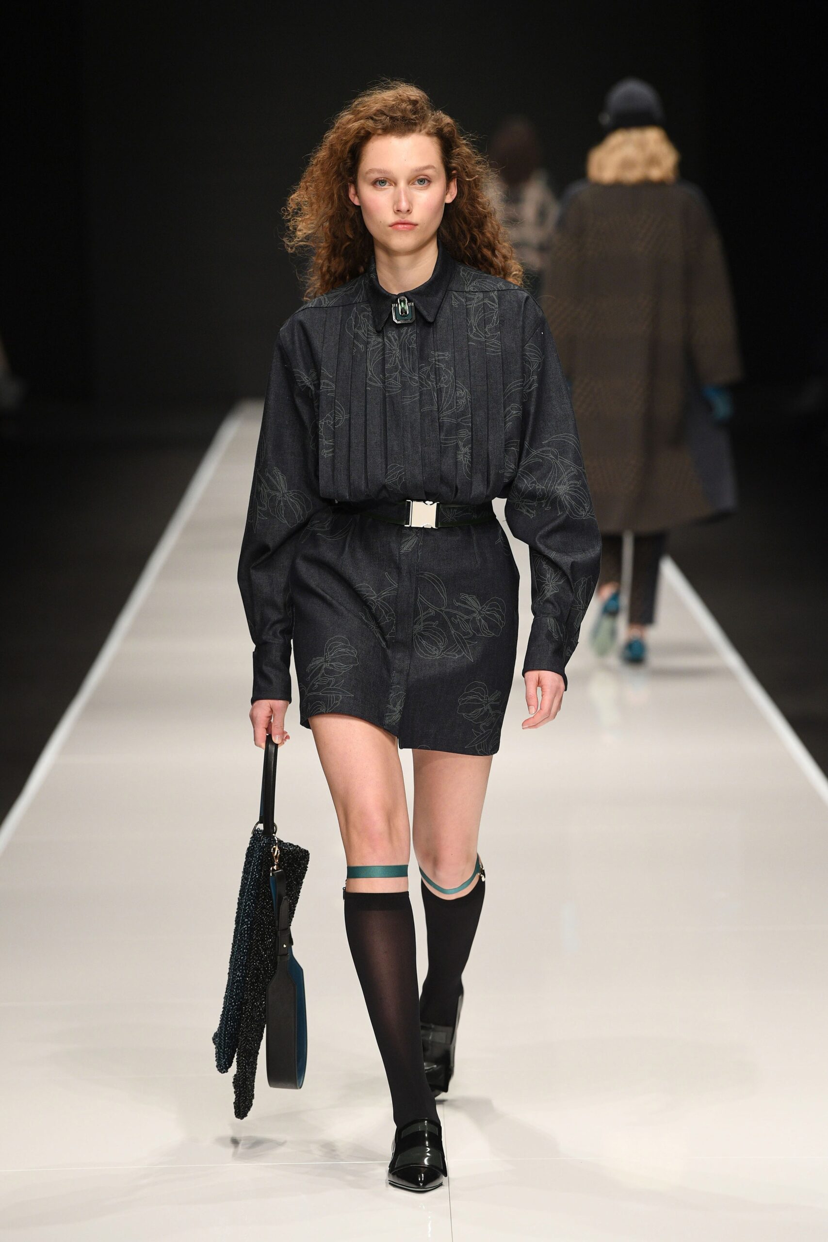 black fitted shirt-dress