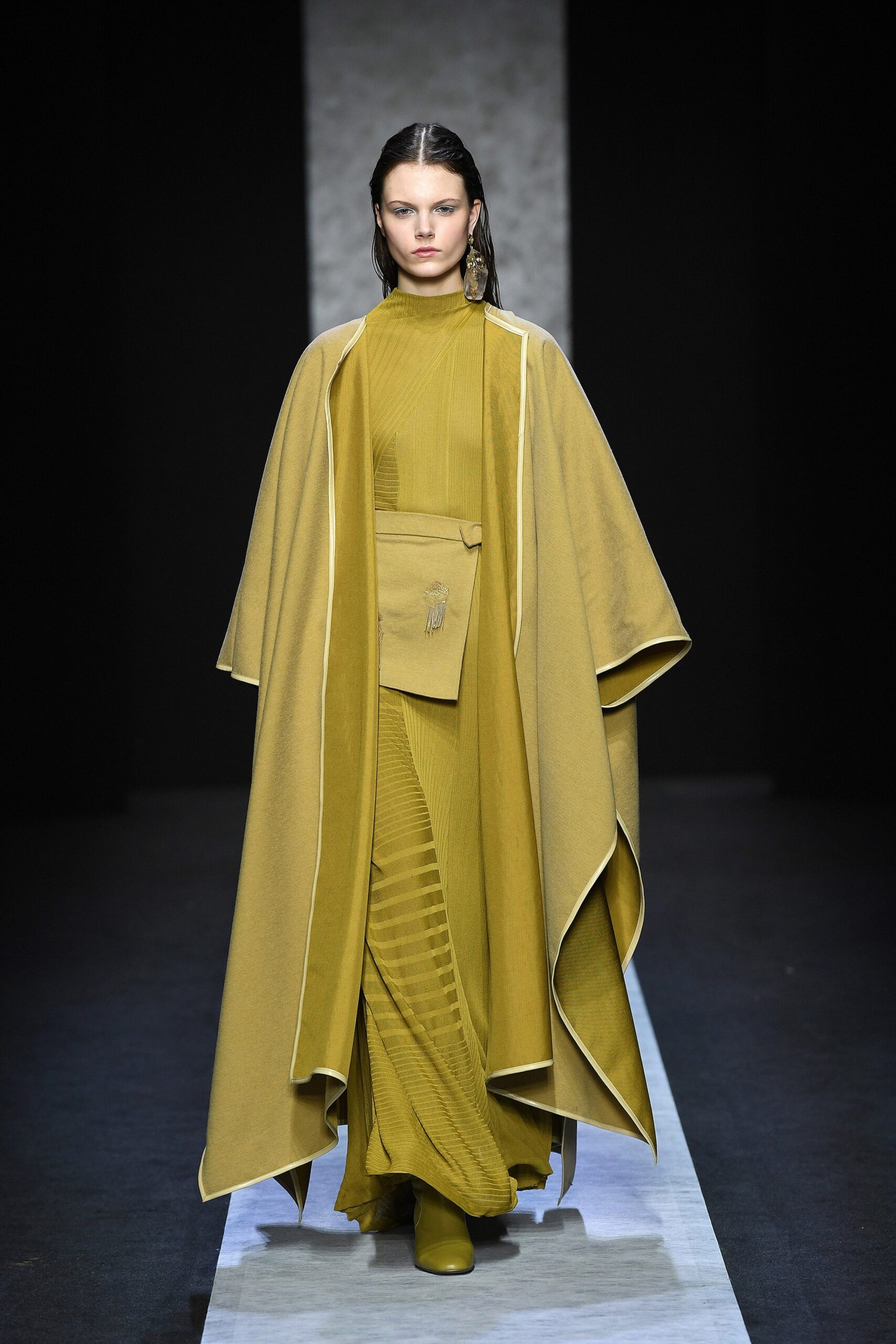 yellow wool sleeveless relaxed layered cape