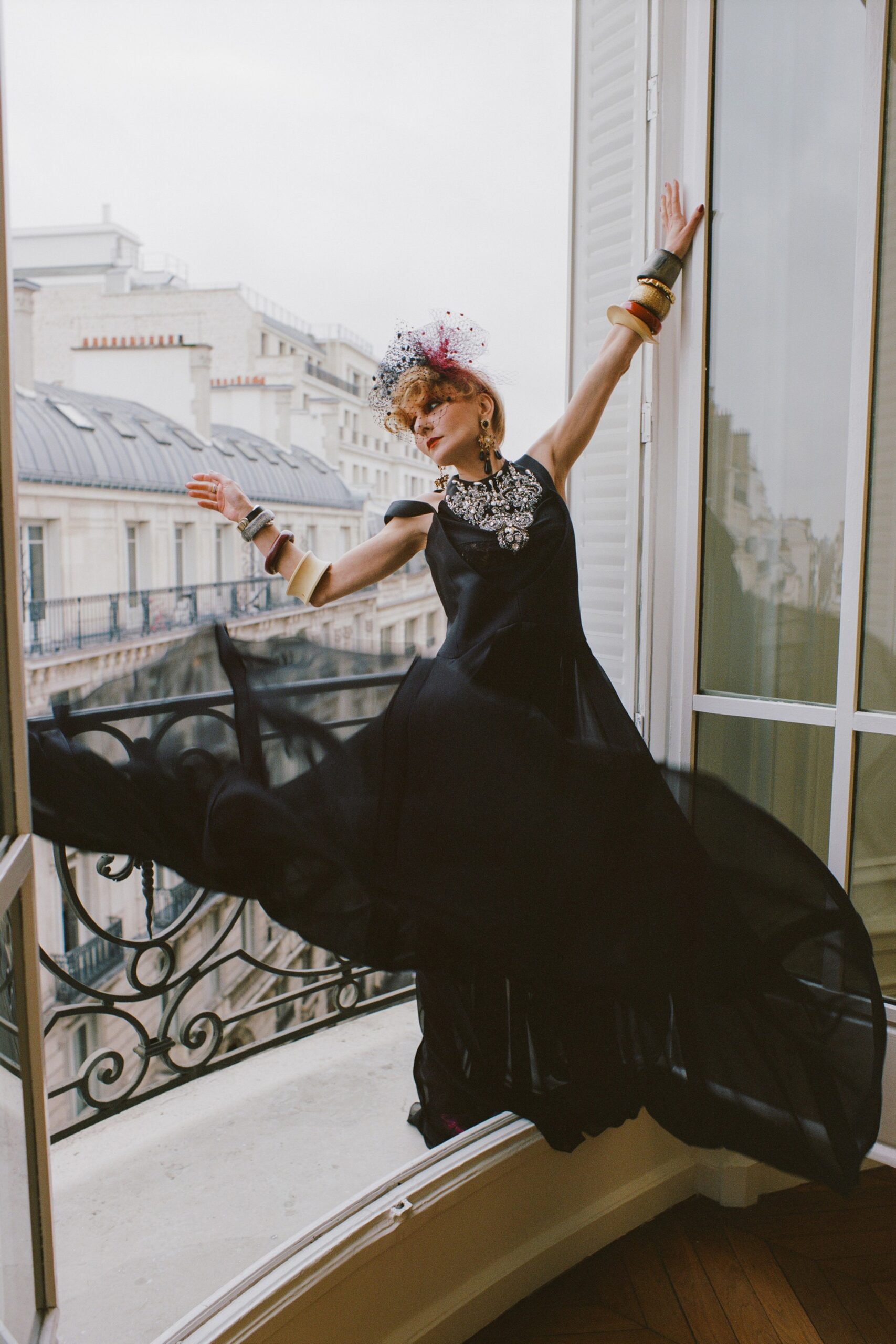 black silk sleeveless gown