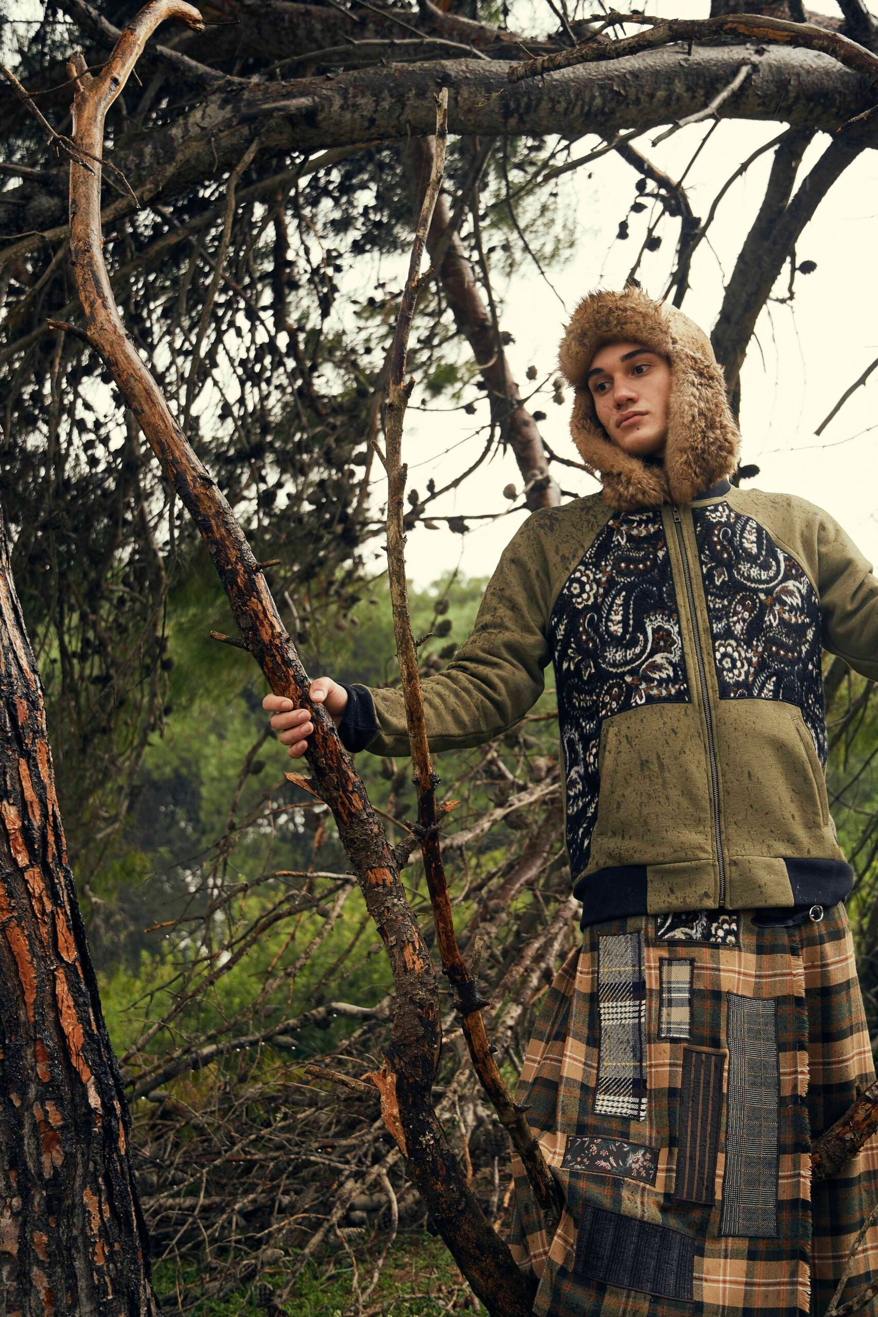 green printed hoodie with tiered skirt