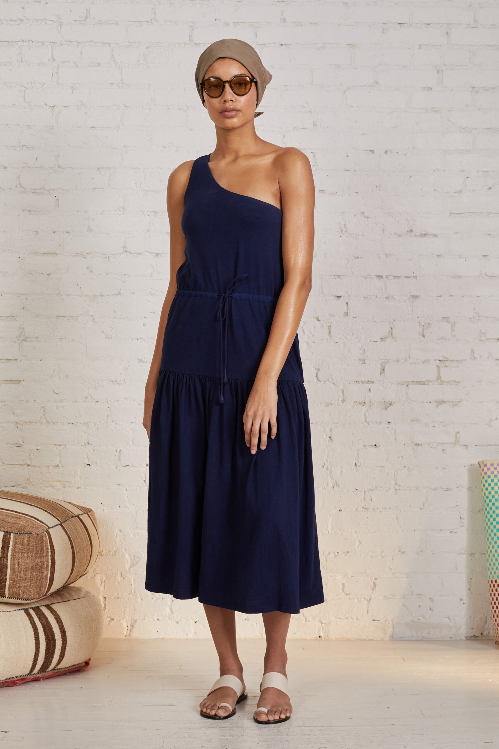 blue cotton sleeveless dress