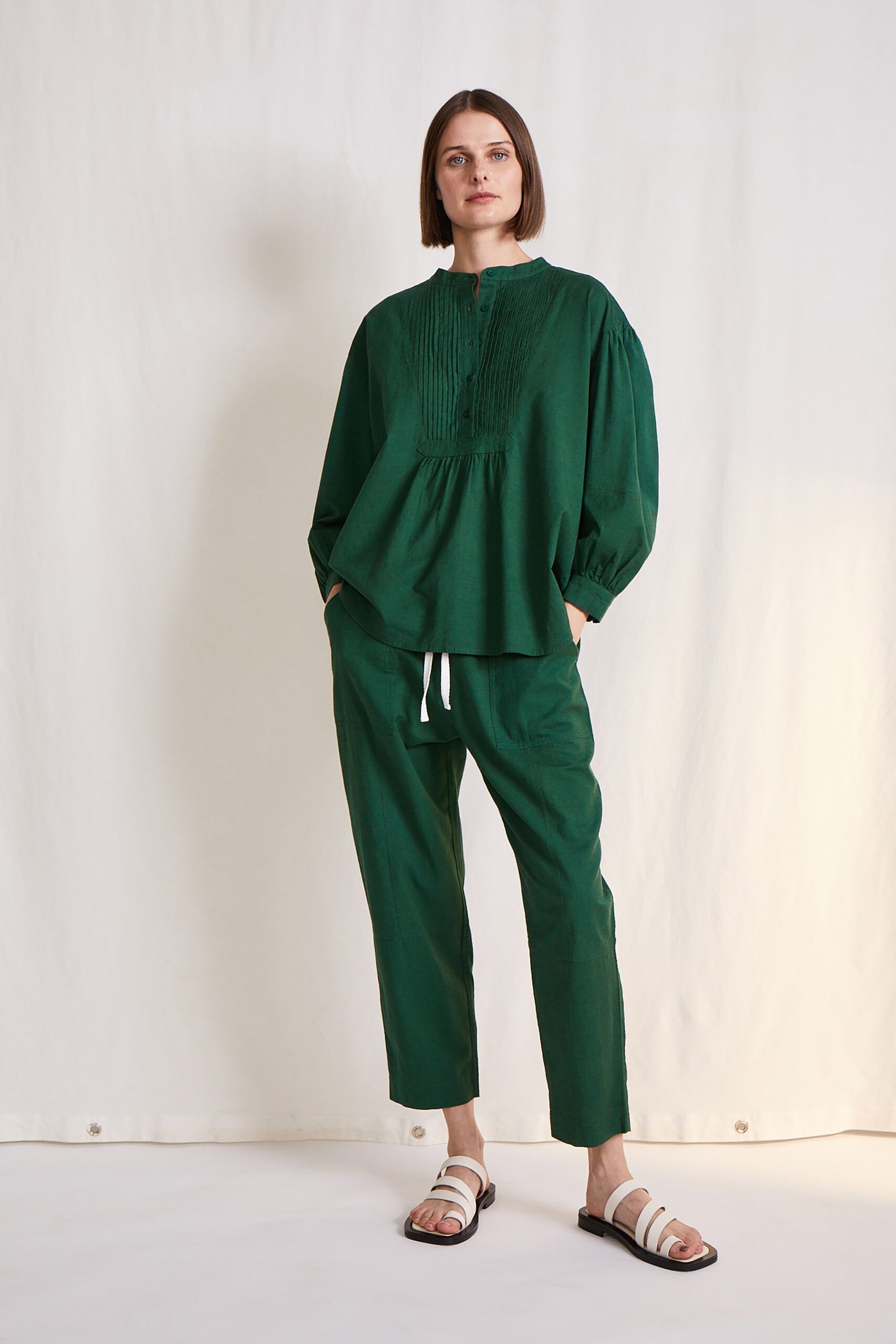 green relaxed cotton top and pants