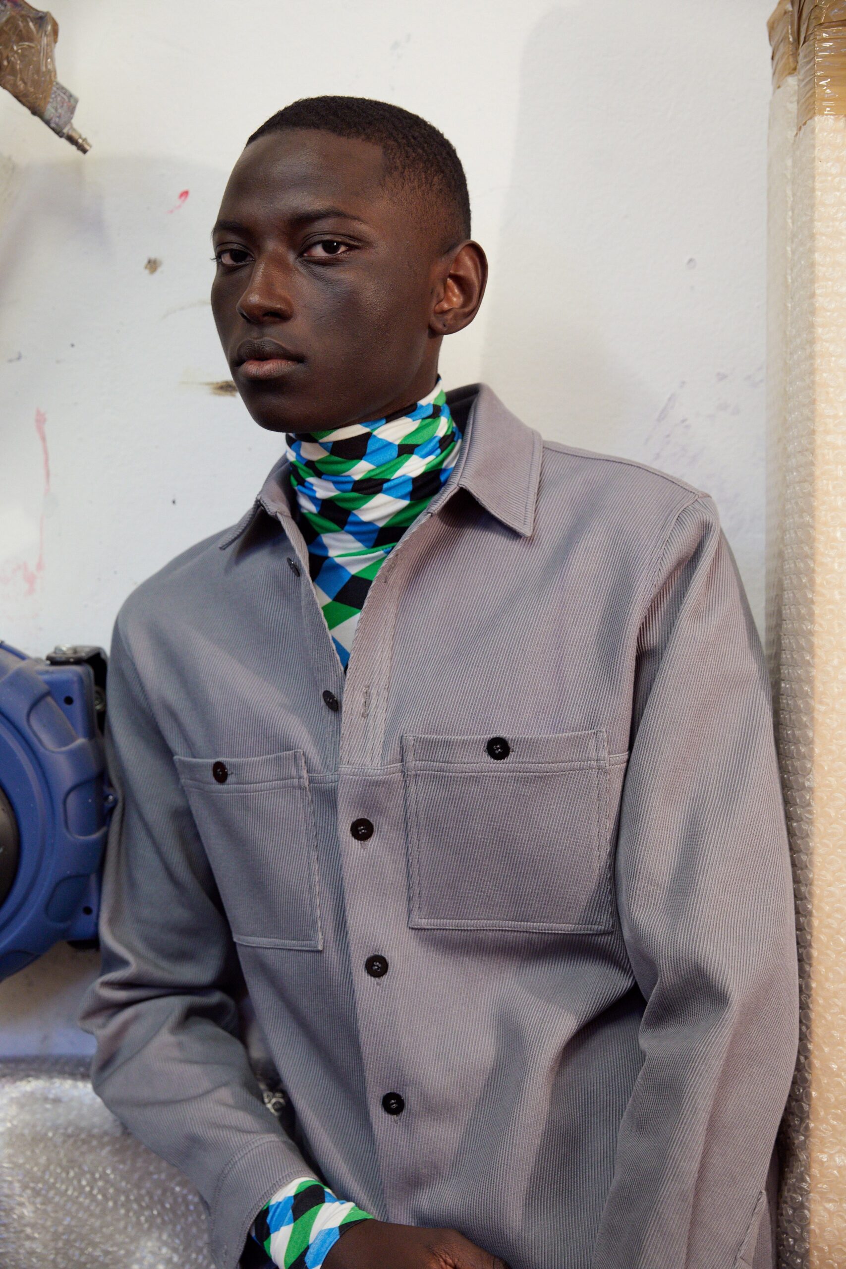 gray shirt with printed top