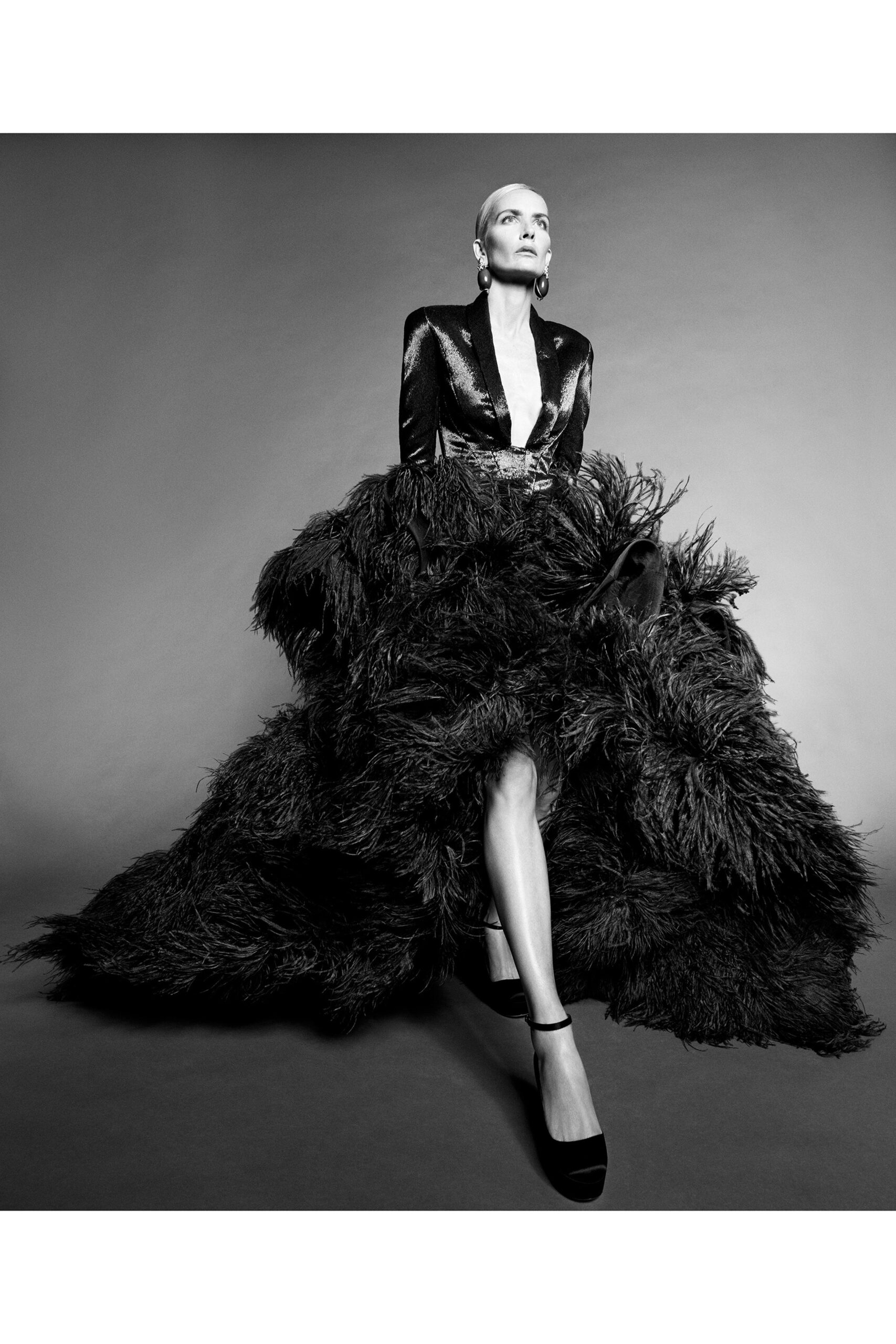 black silk feathered gown