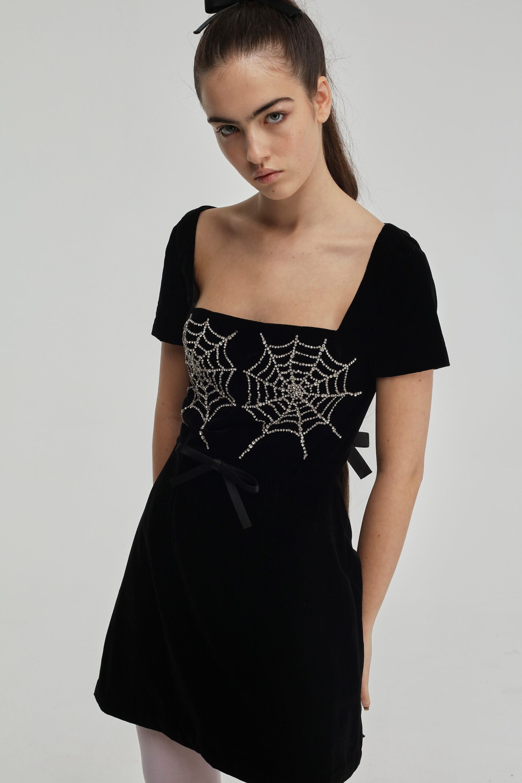black velvet embroidered dress