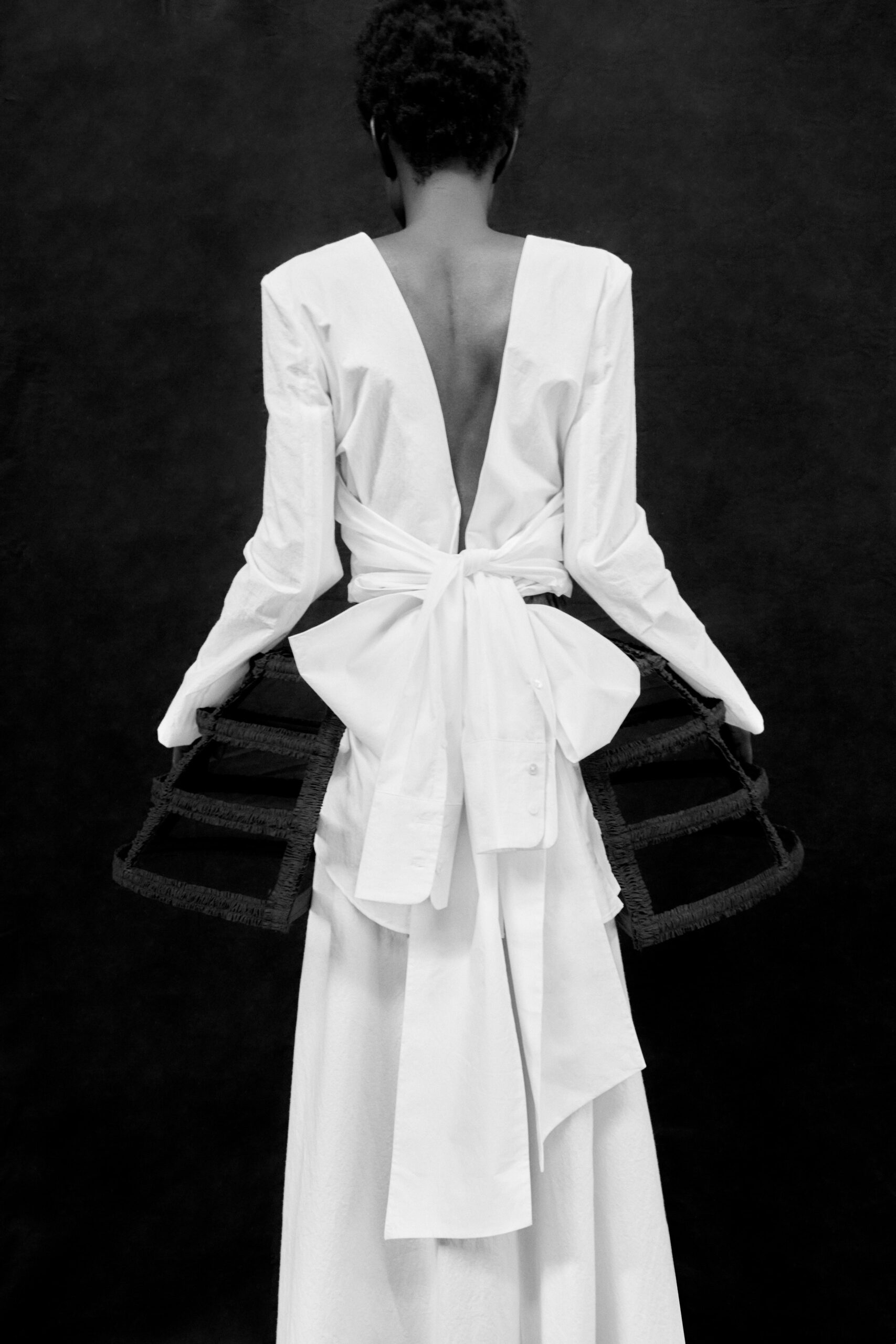 white fitted backless maxi dress