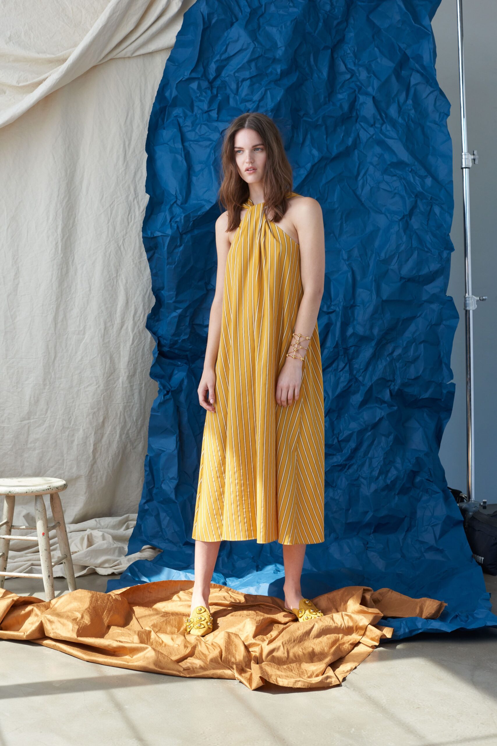 yellow striped halter dress