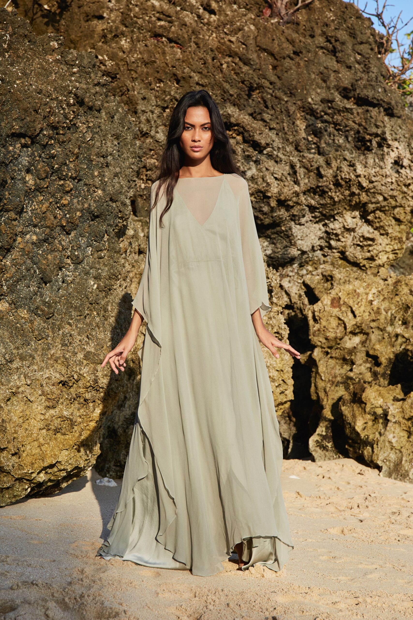 green flowing maxi dress