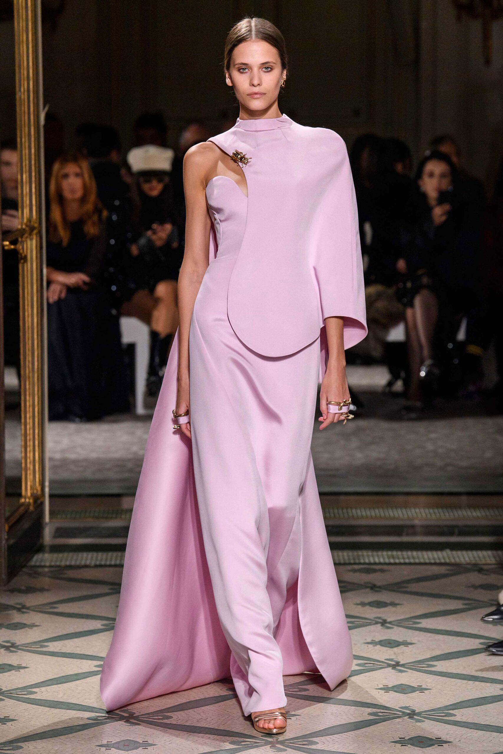 pink silk fitted gown