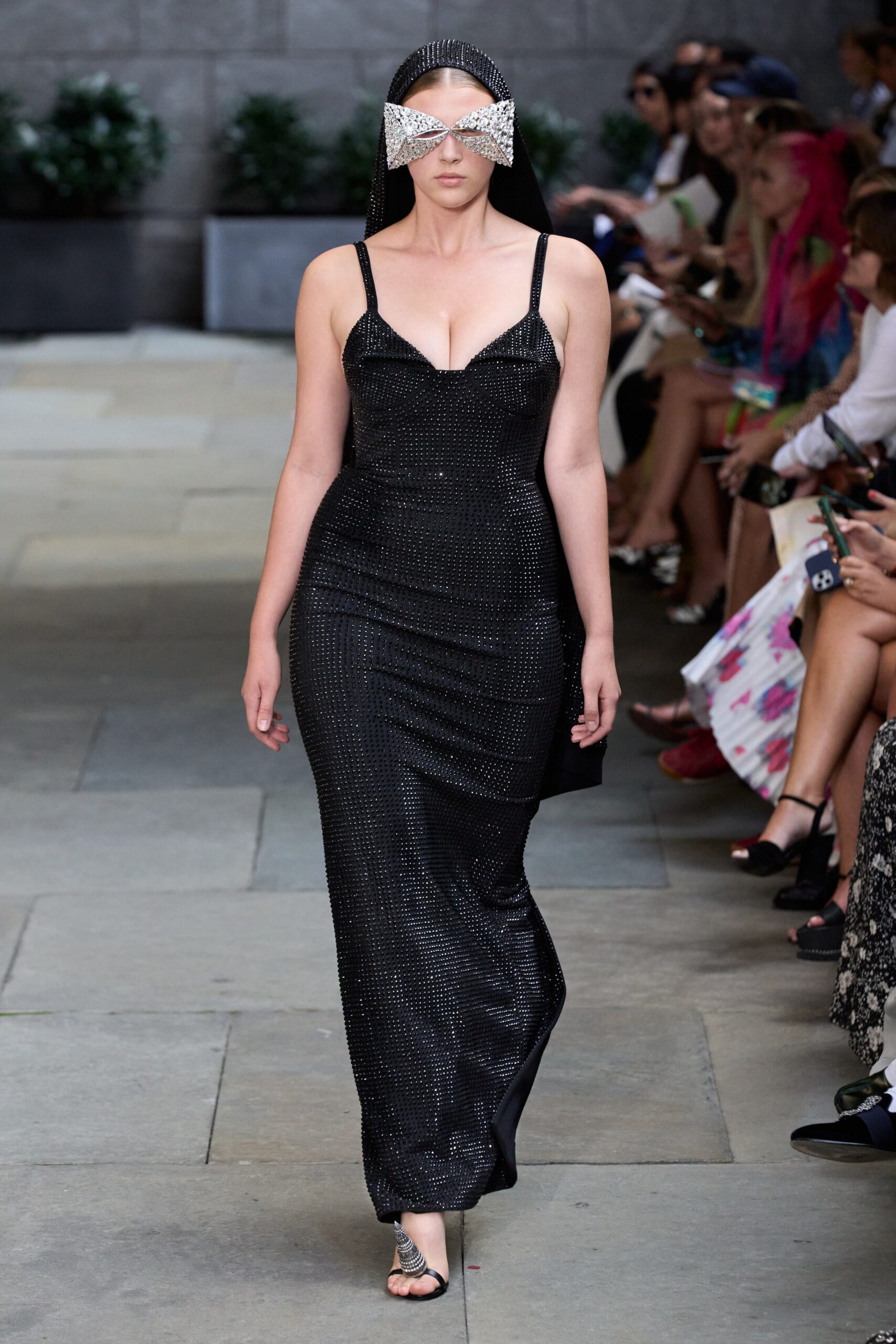 fitted black silk maxi dress