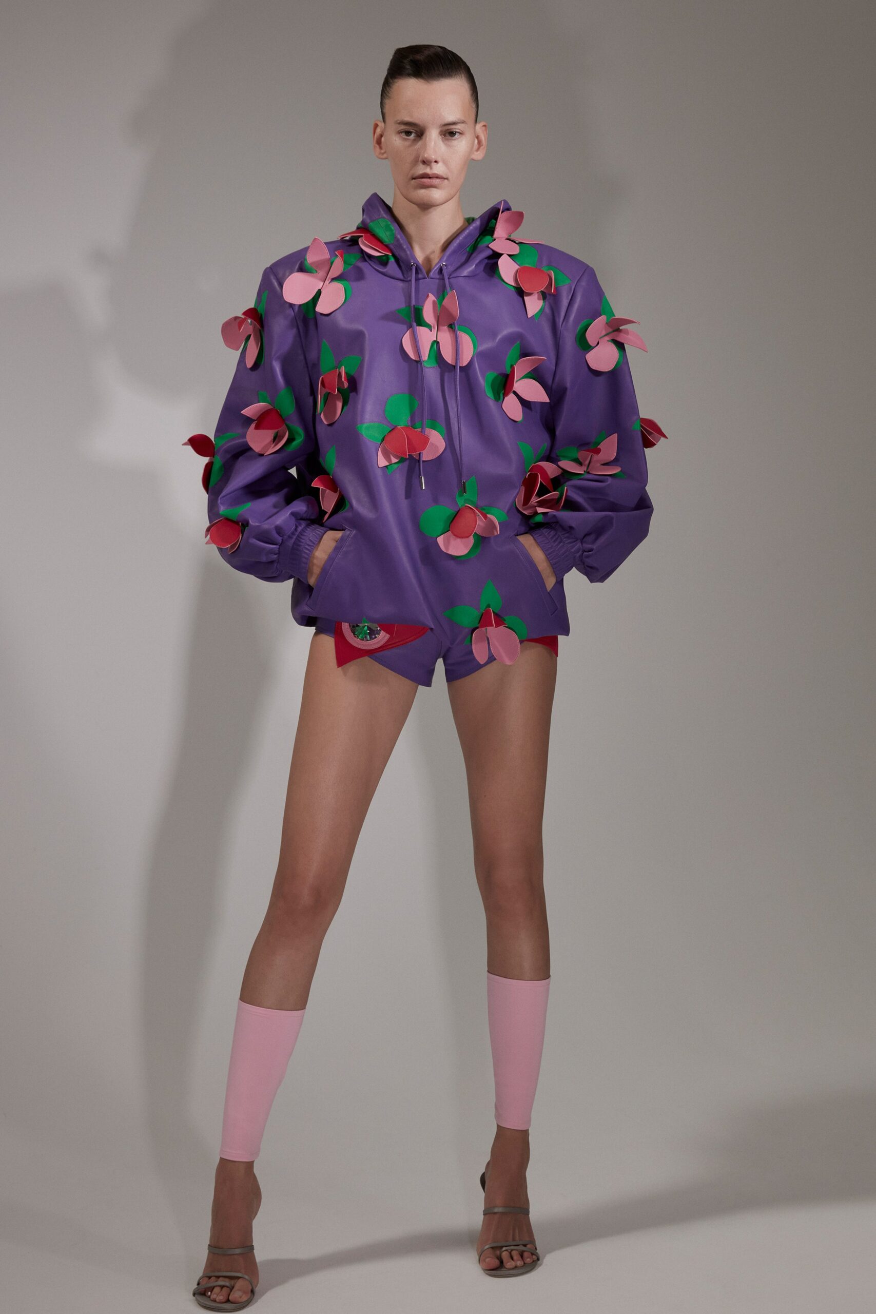 purple oversized hoodie with floral details