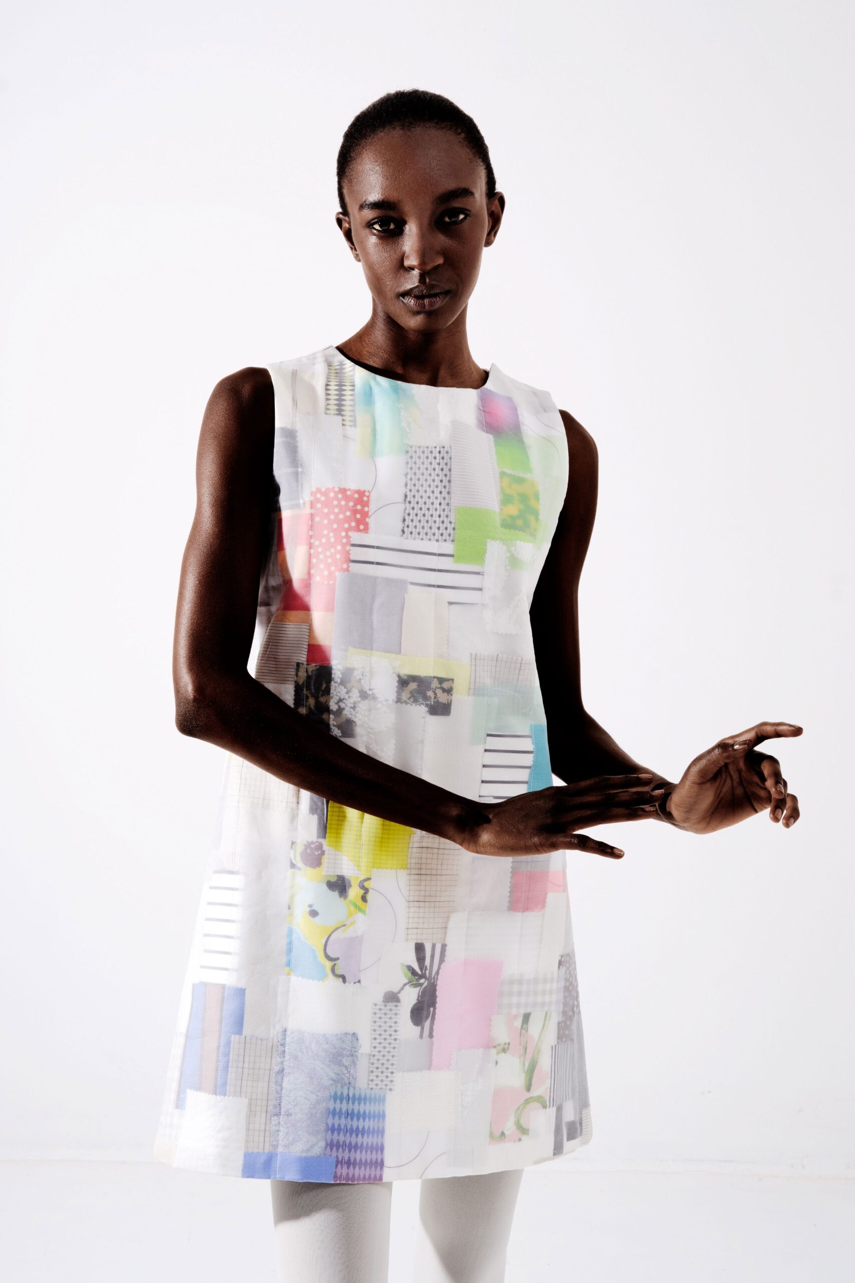 white multi-colored printed dress