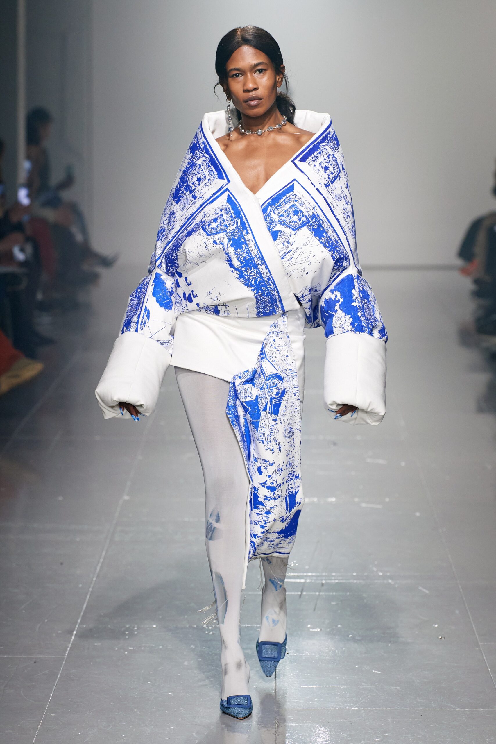 blue and white oversized jacket