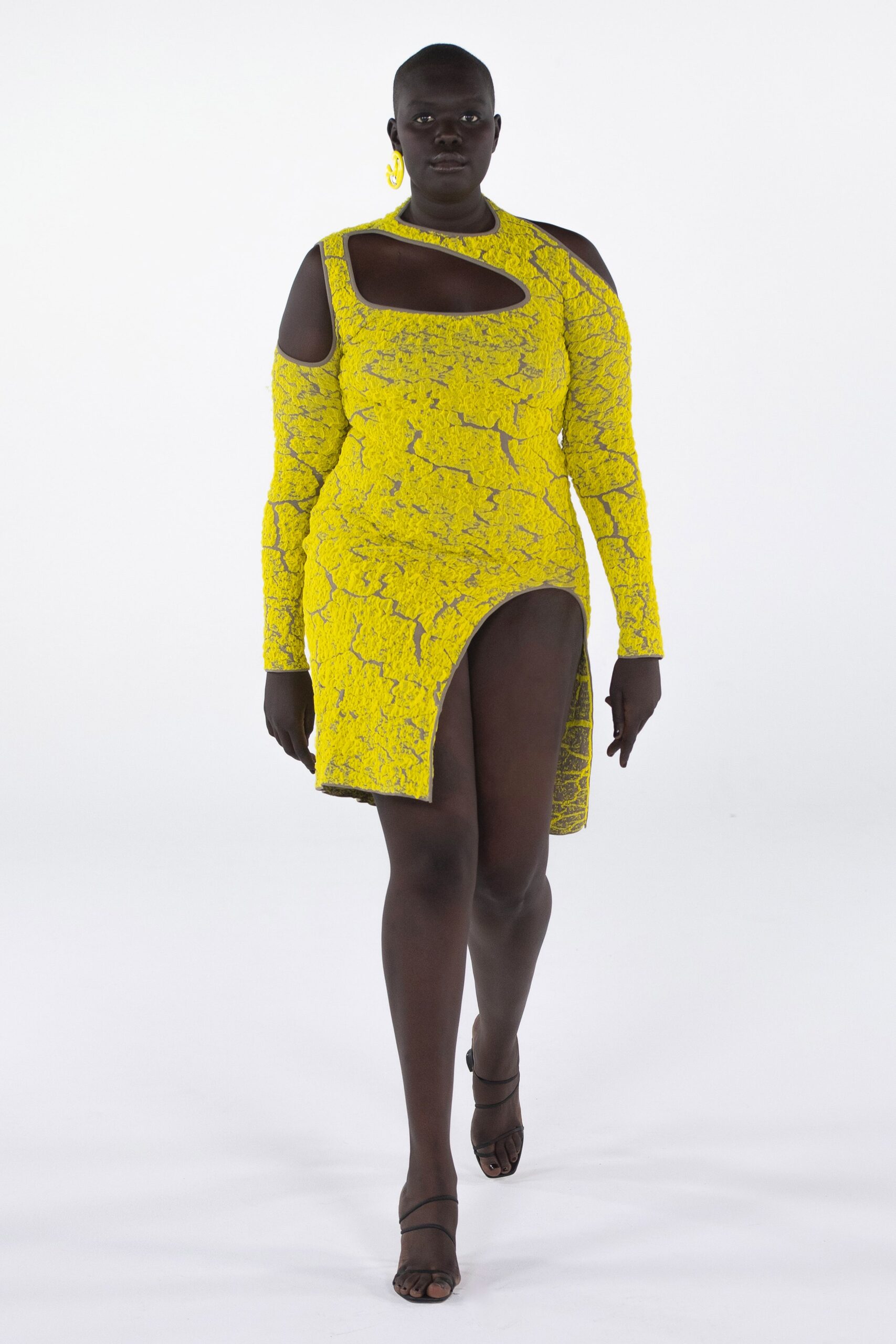 fitted yellow cutout dress