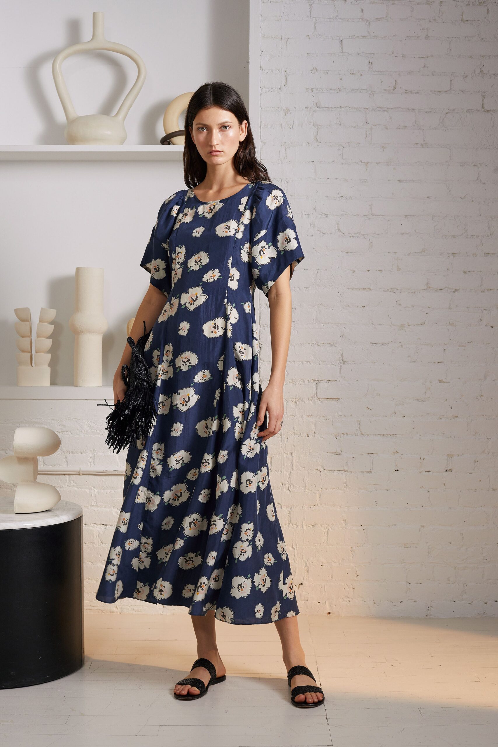 blue floral midi dress