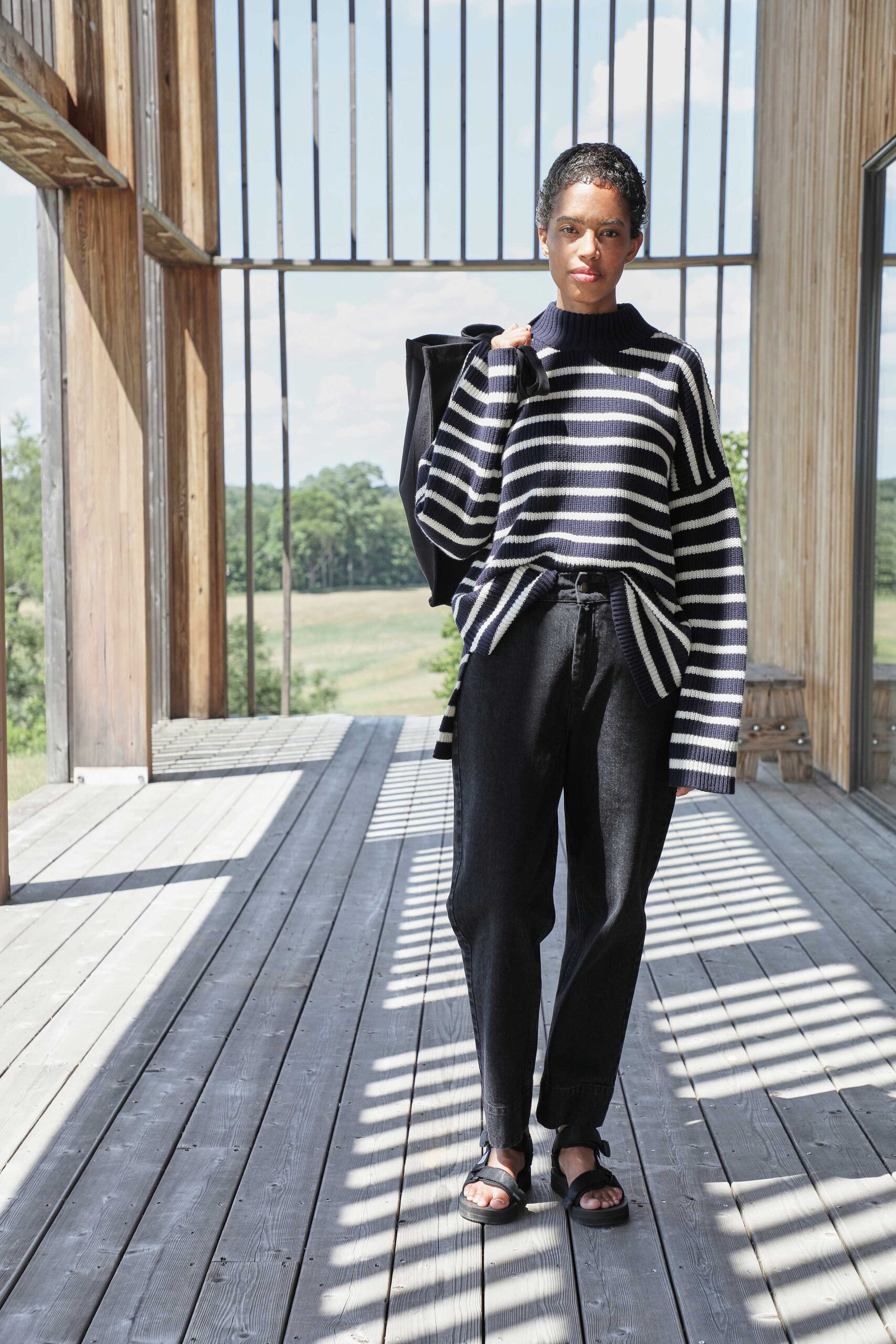 relaxed black and white striped sweater