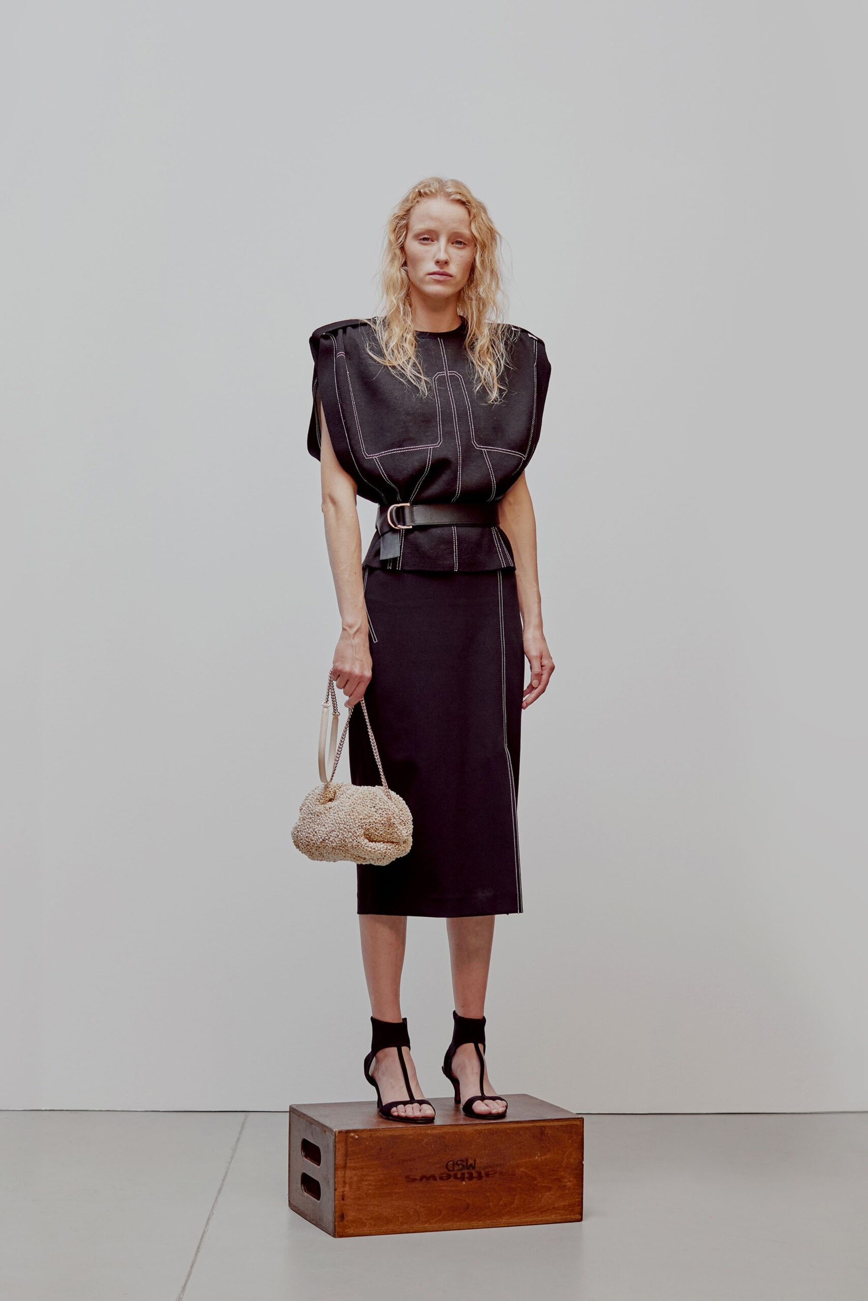 black fitted midi dress with belt