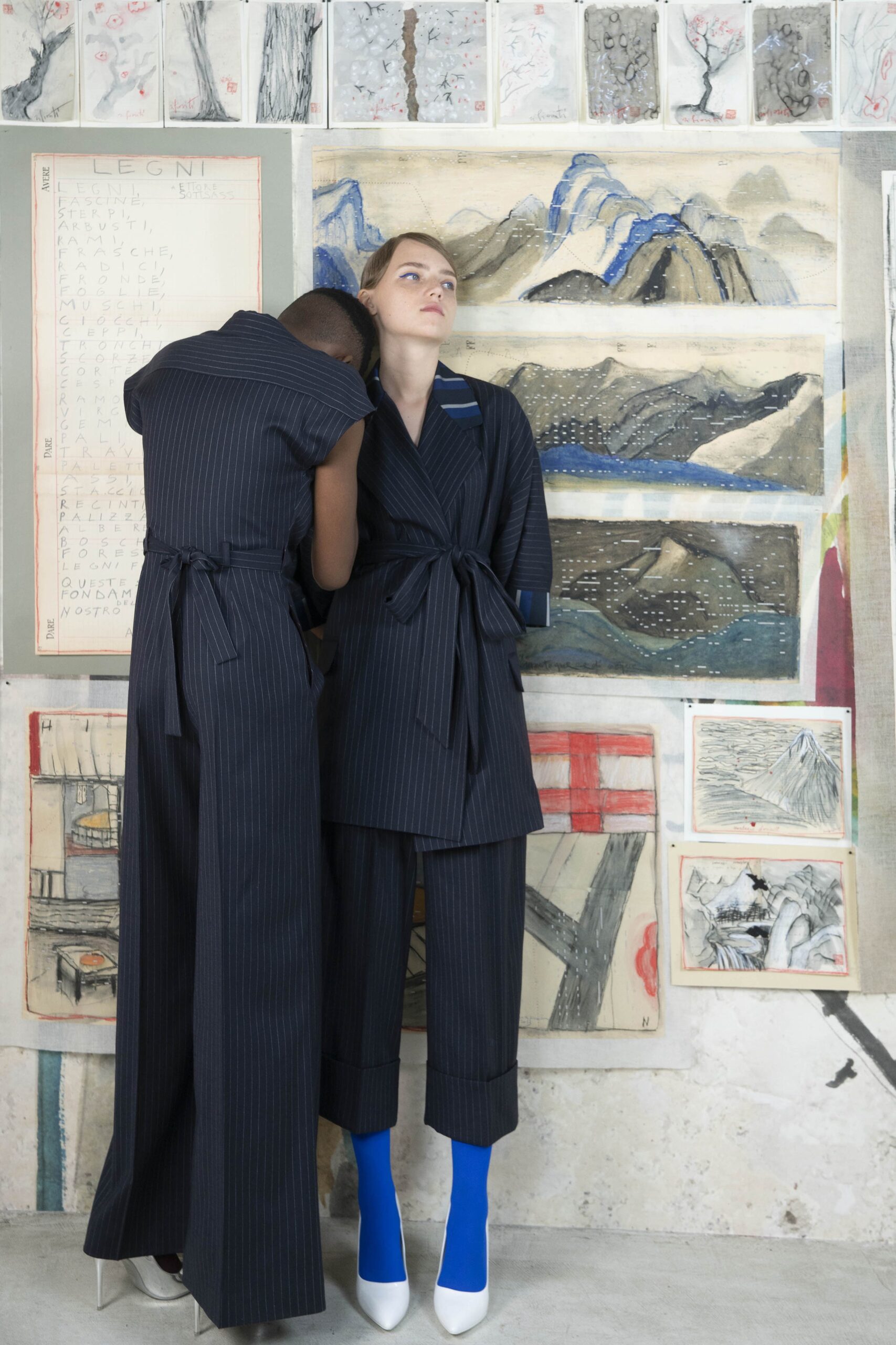 blue and black striped jacket and pants