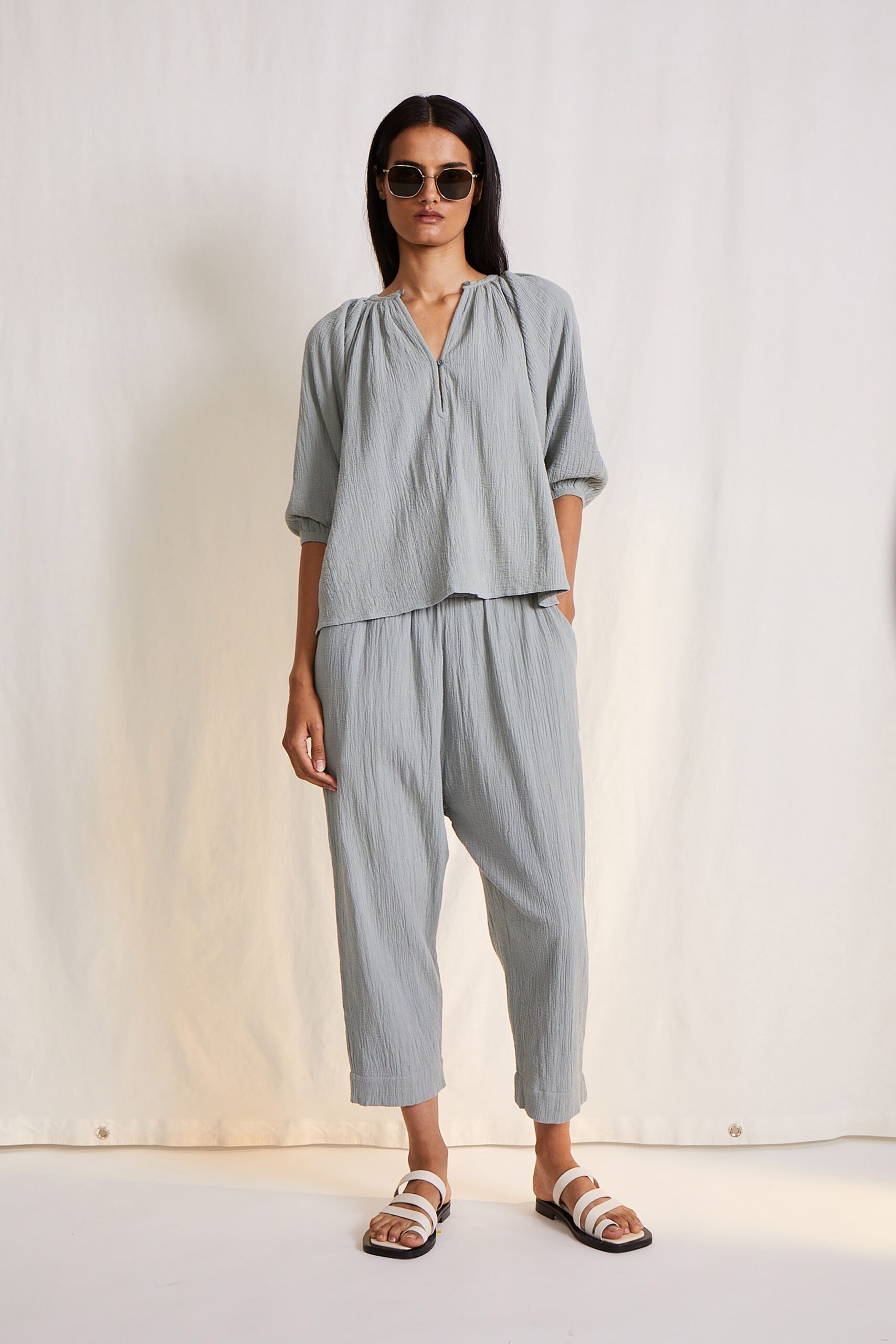 gray relaxed top and pants