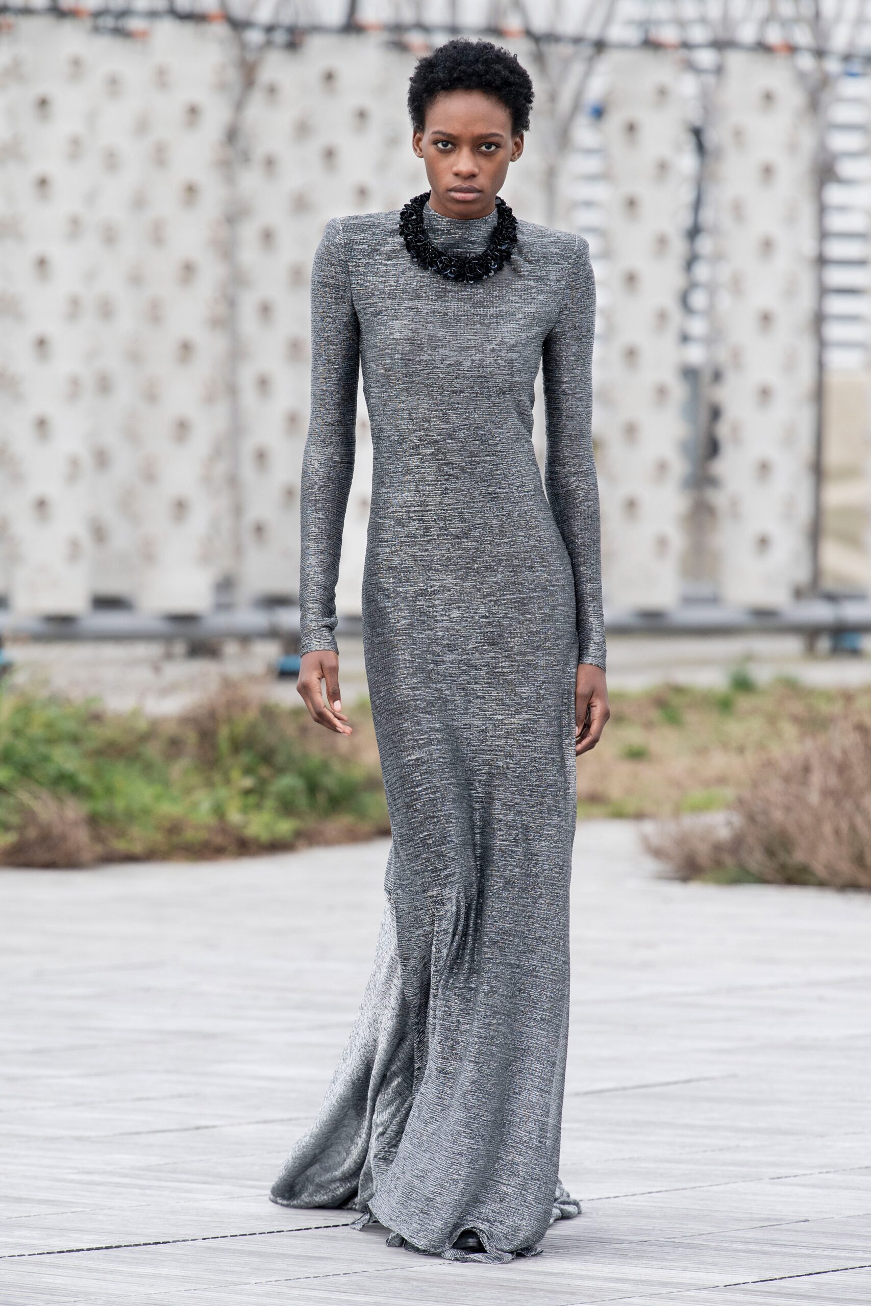 fitted gray knit gown