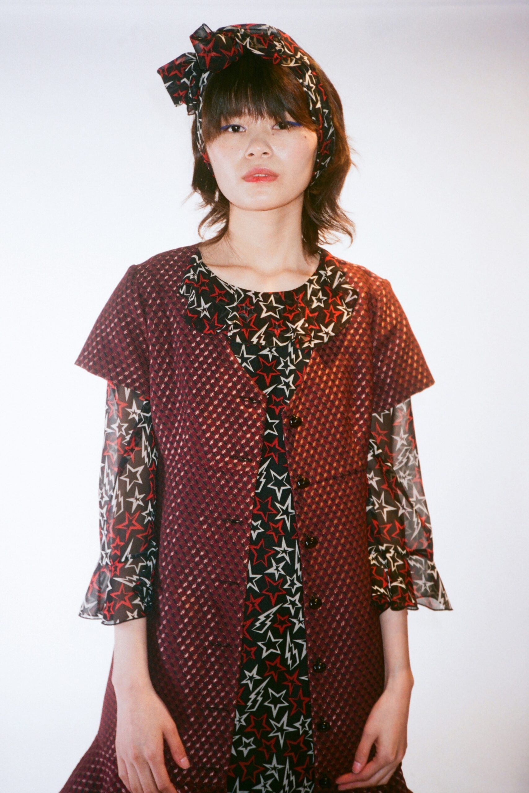 red and black printed midi dress