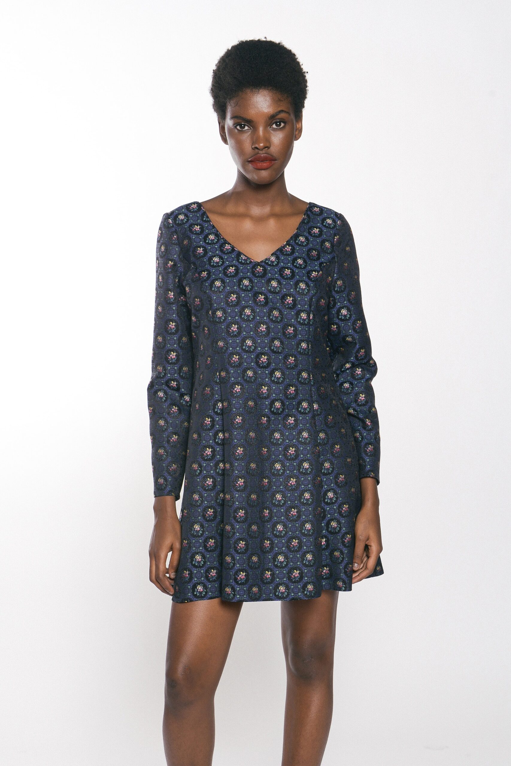 blue silk embroidered dress