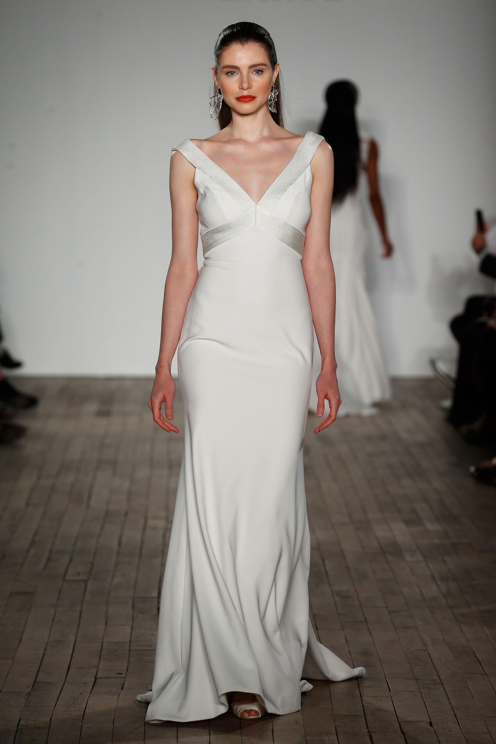 white silk fitted gown