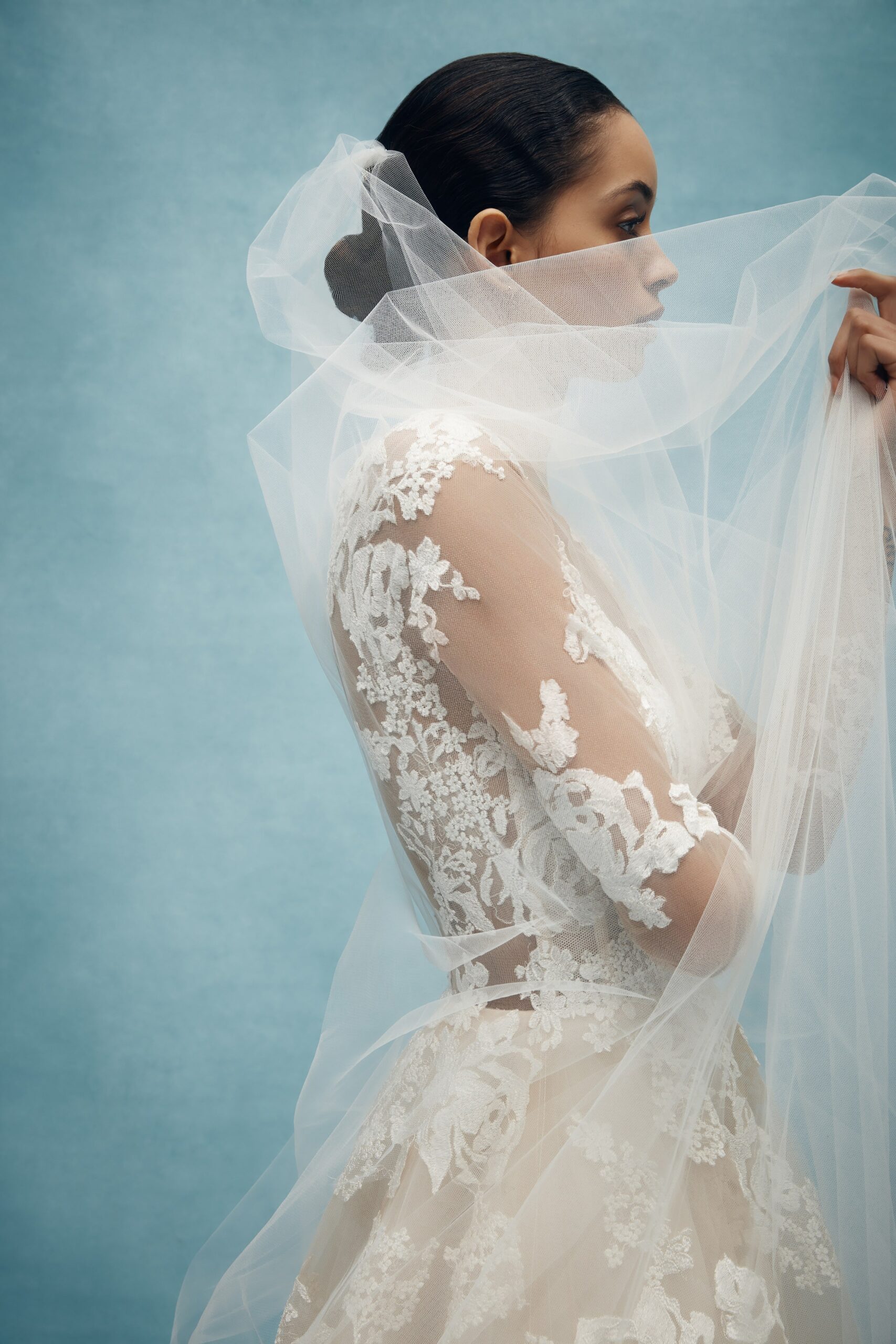ivory lace gown with veil