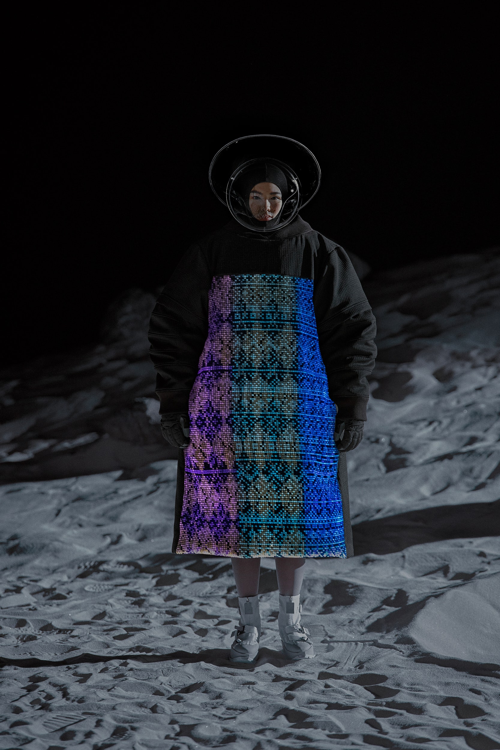 oversized black and blue coat