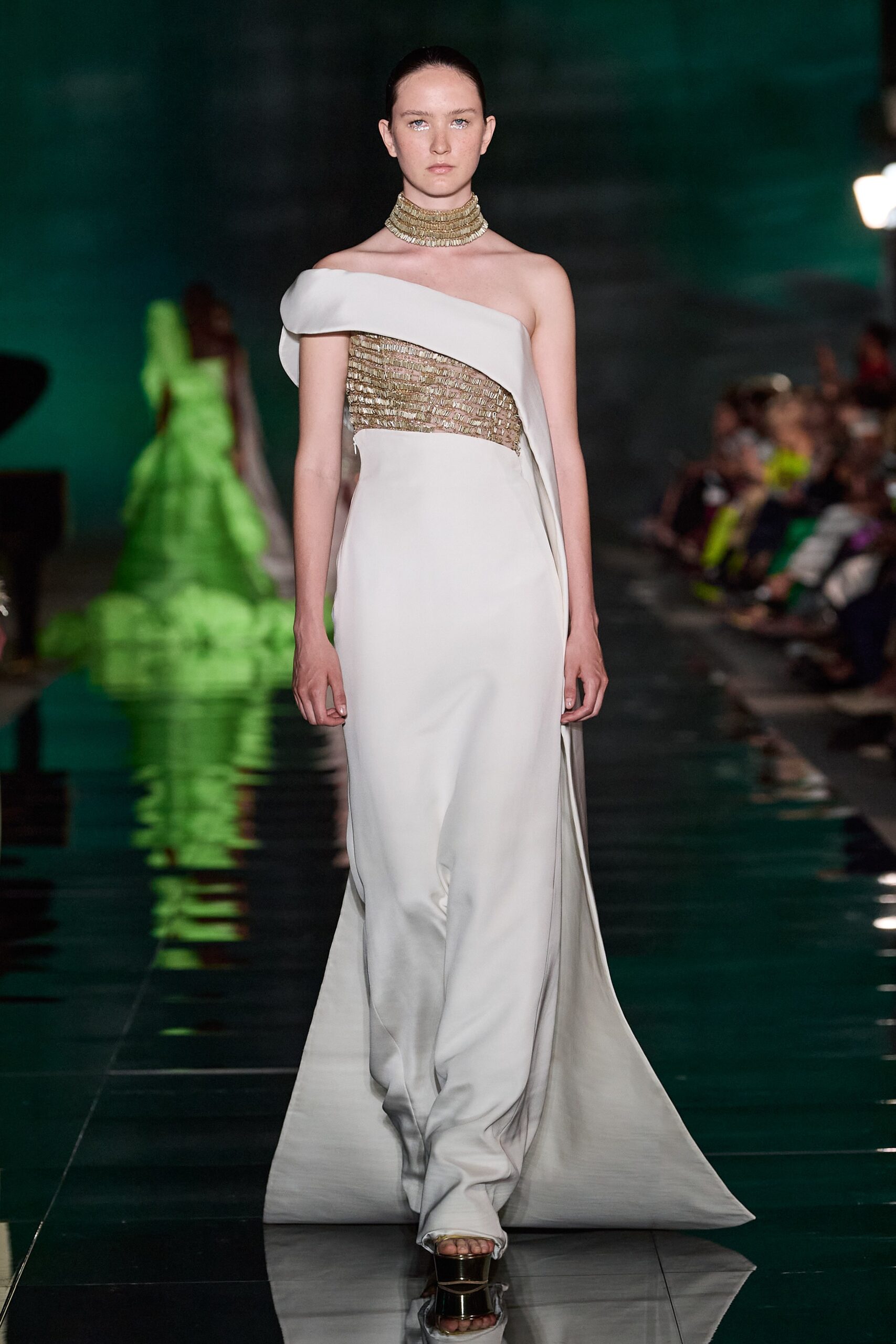 white silk fitted gown