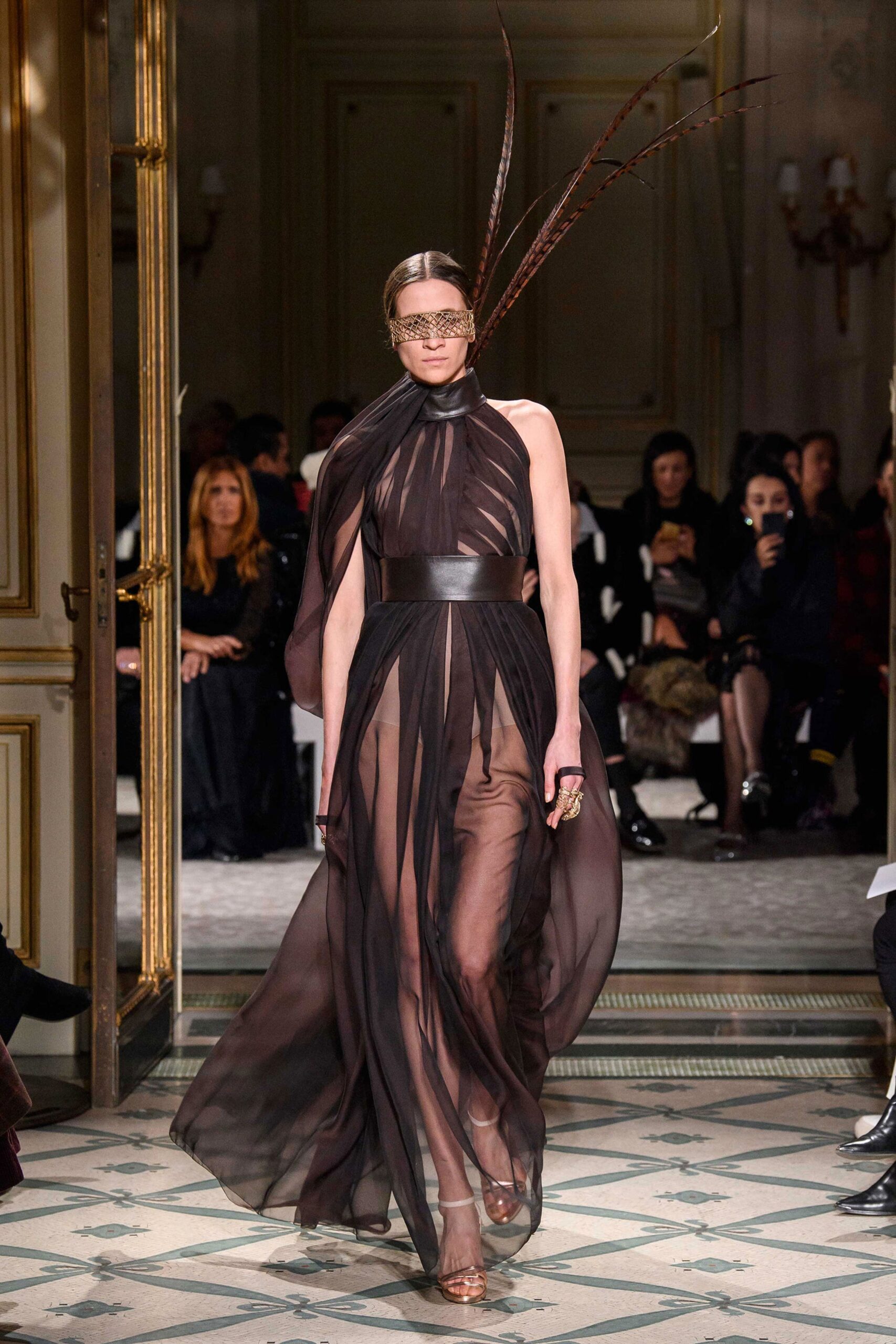 black silk sleeveless gown