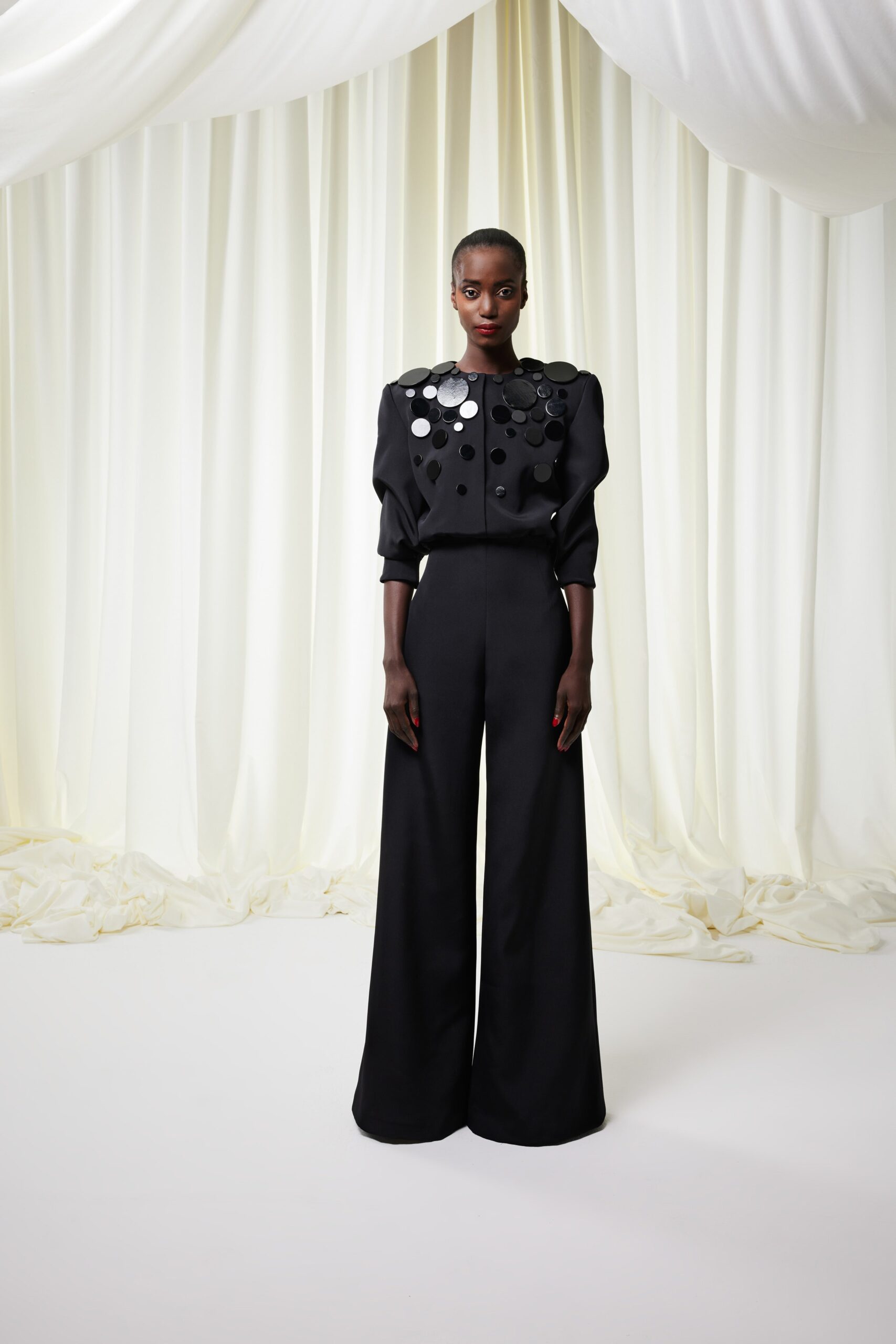 black silk fitted jumpsuit