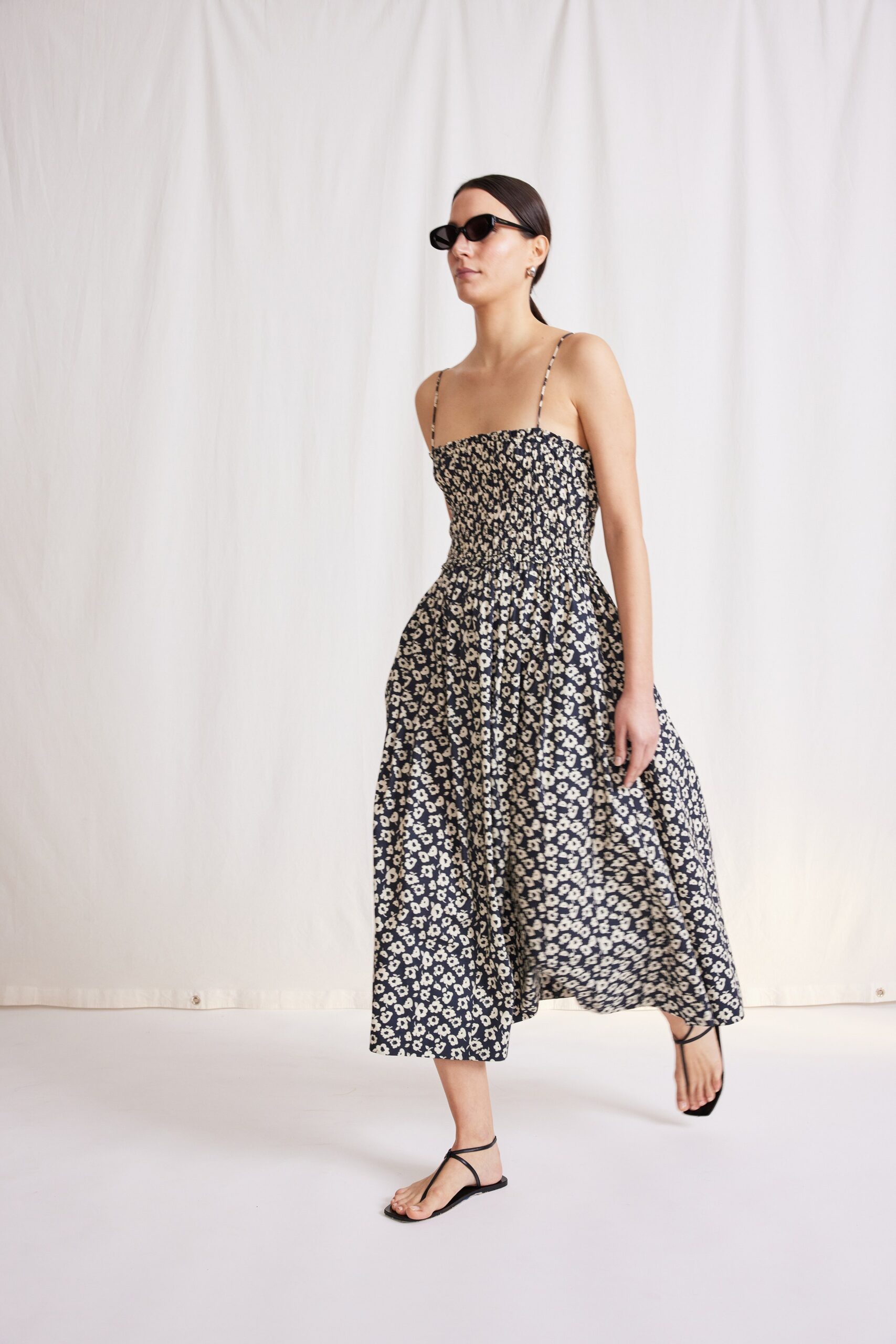 black and white tiered midi dress