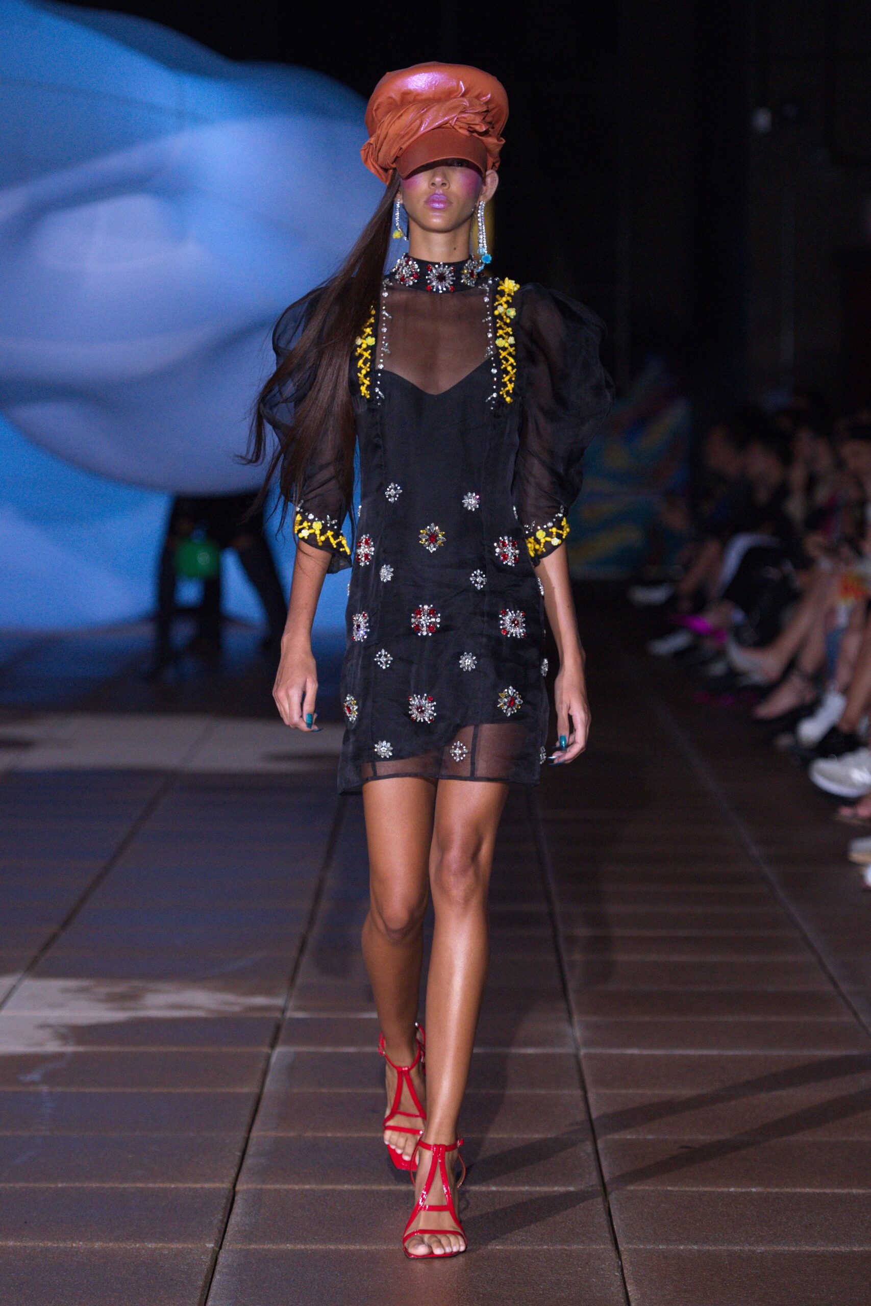 black embroidered mini dress