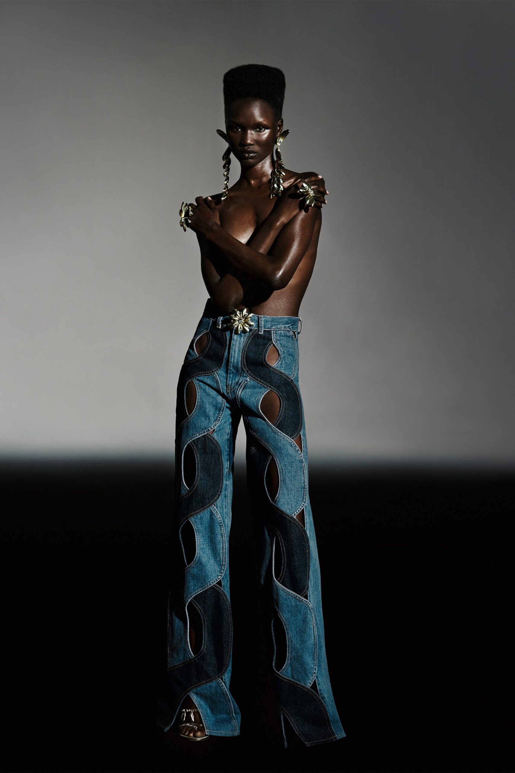 blue denim flared pants