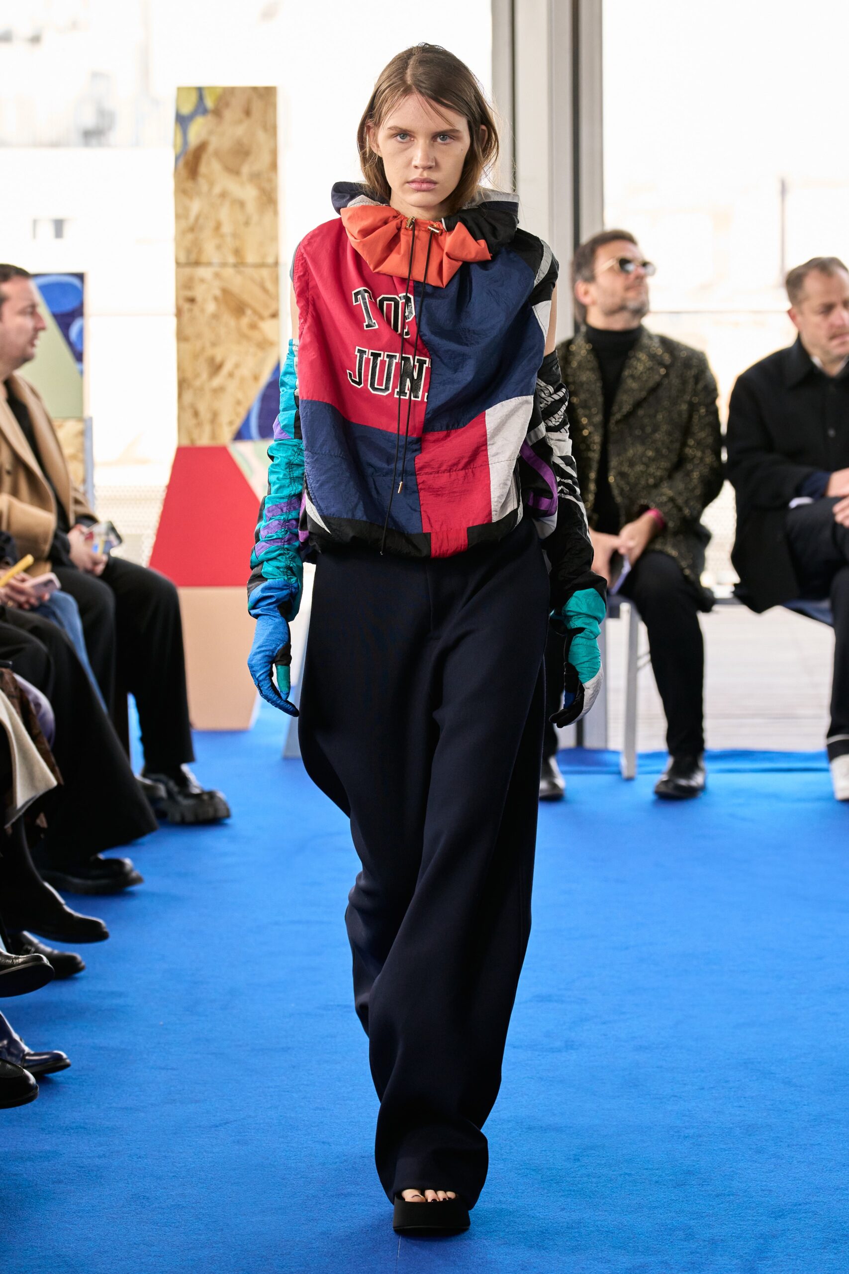 multi-colored relaxed hoodie with black pants