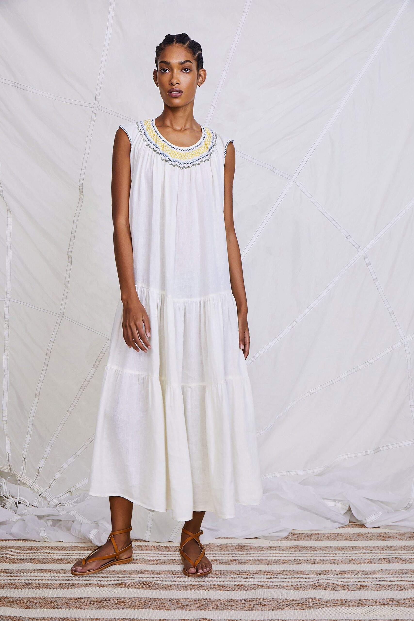 white relaxed cotton tiered dress