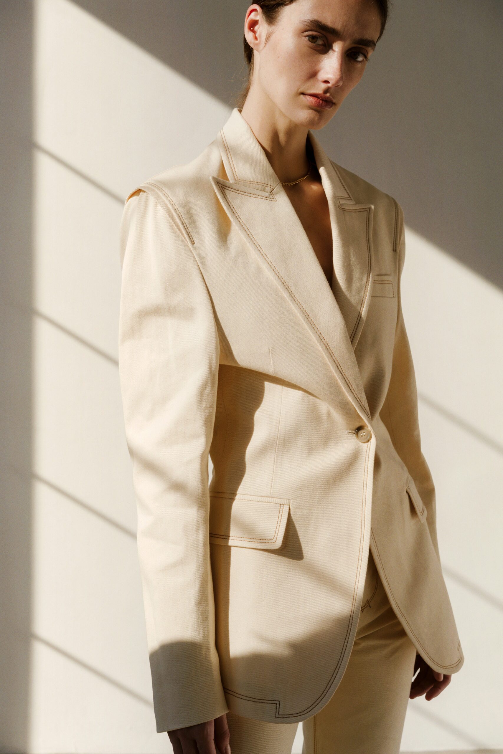 beige tailored cotton blazer
