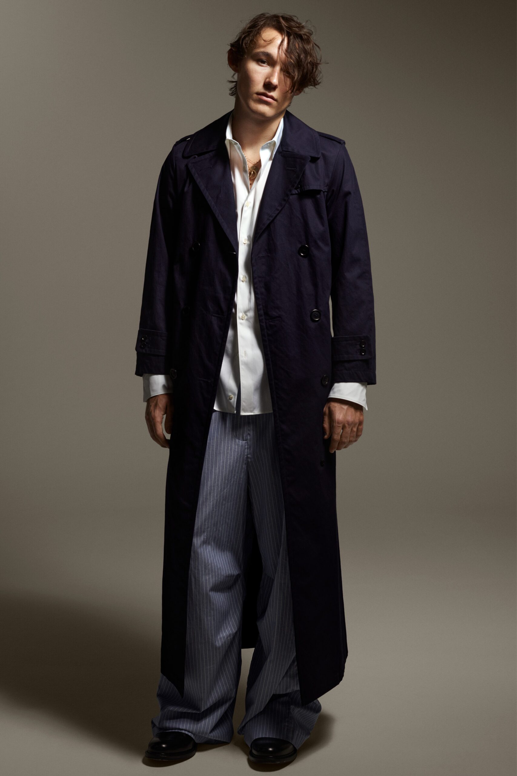 blue cotton trench coat