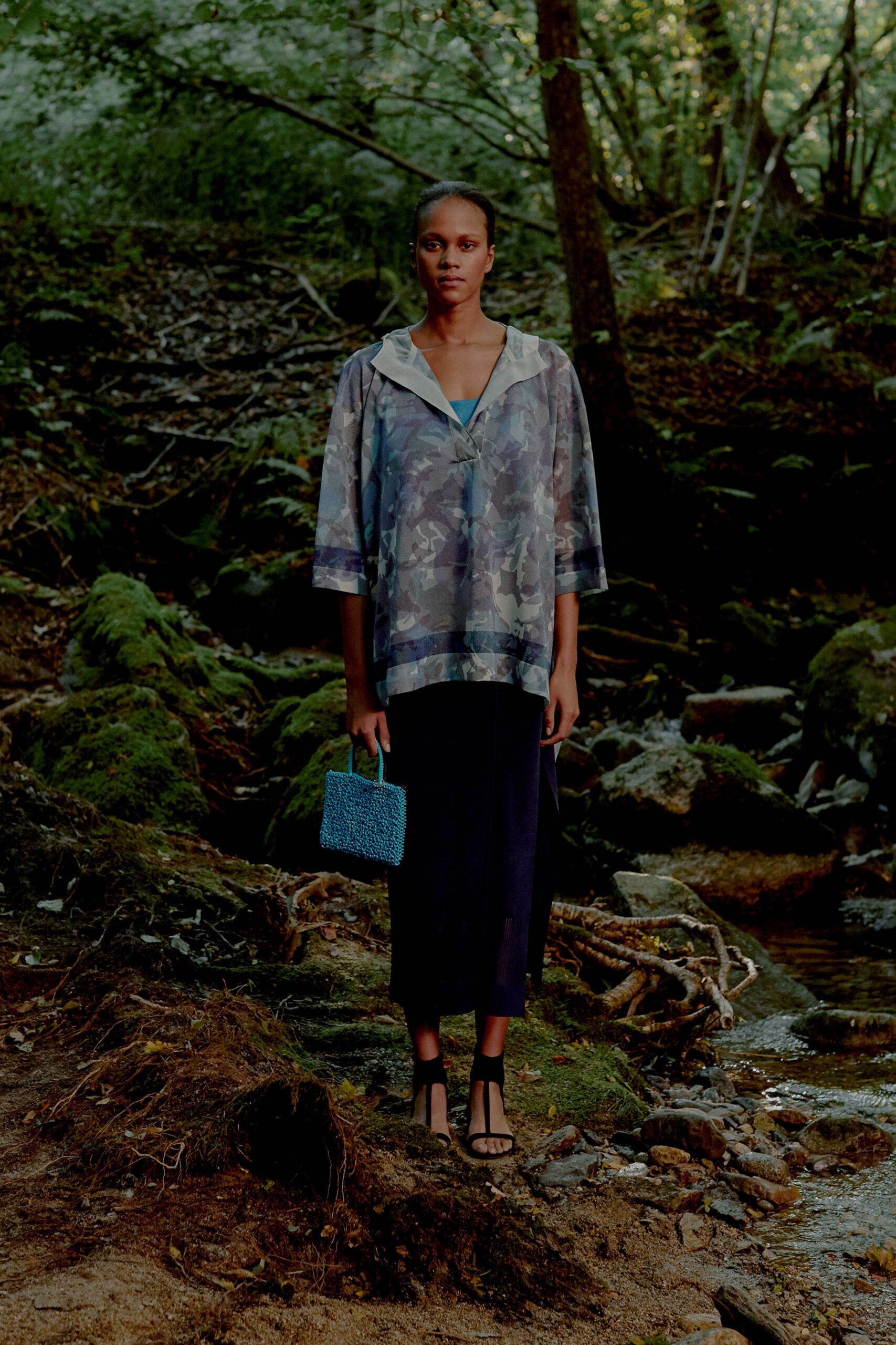 blue cotton textured bag