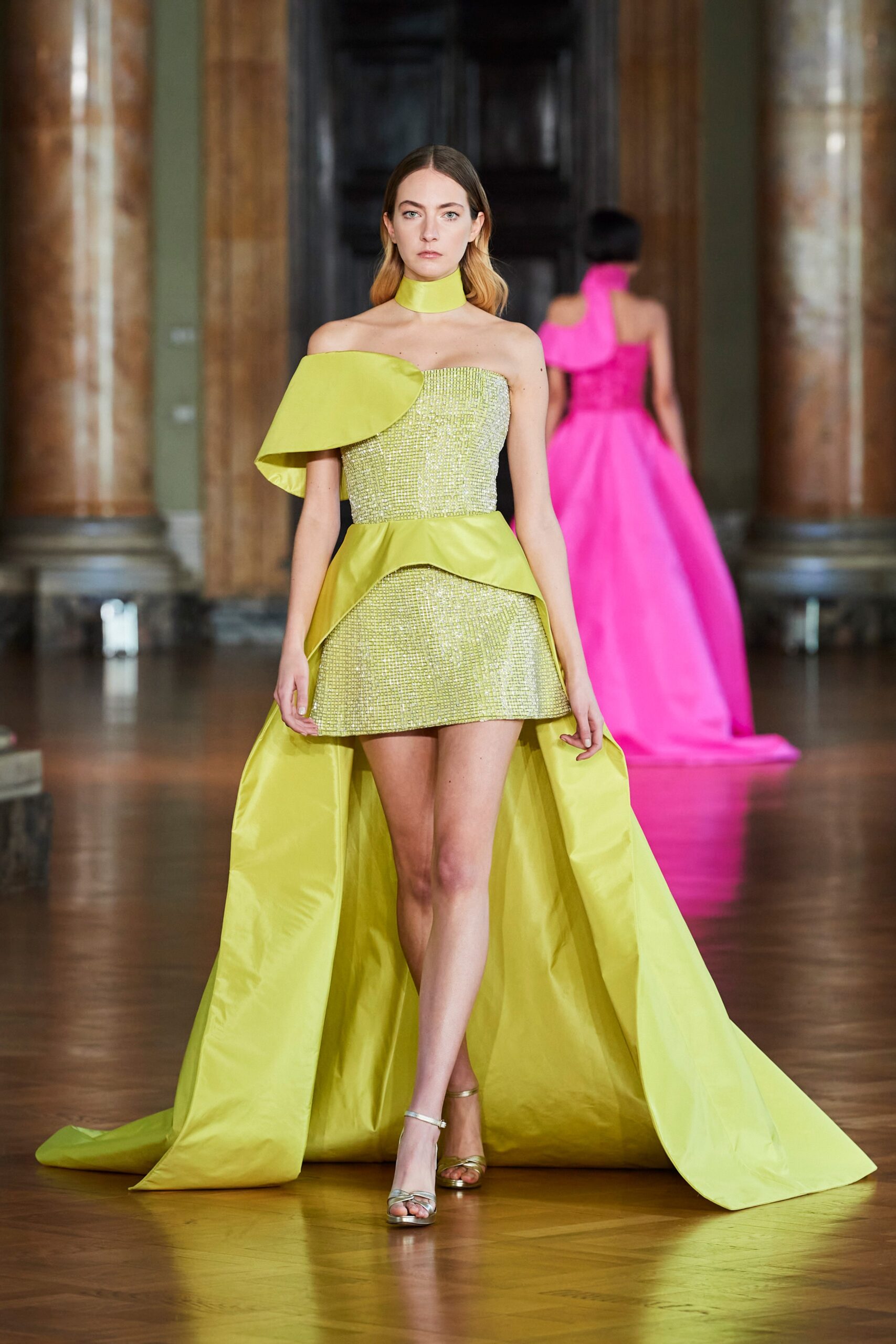 yellow off-shoulder mini dress