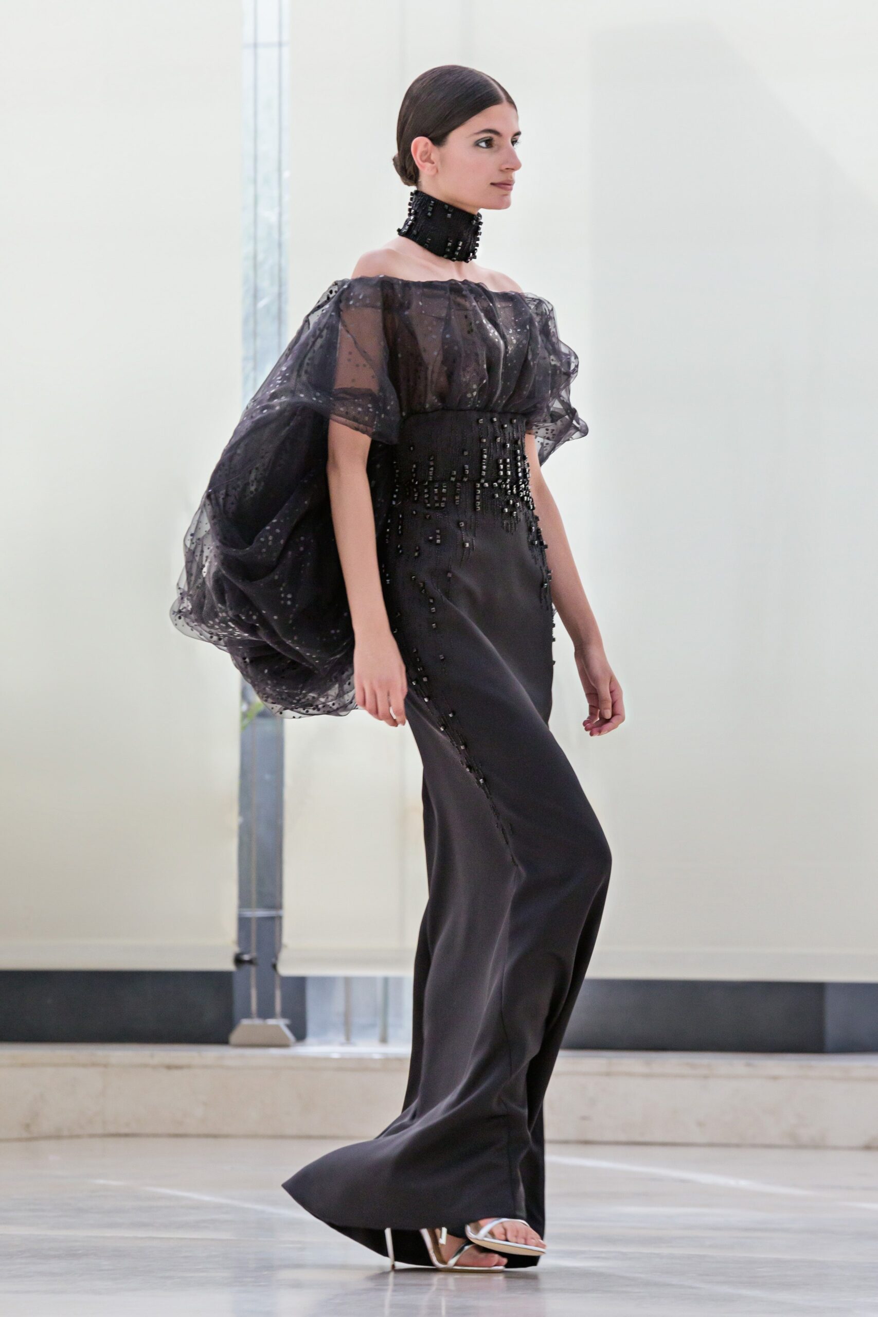 black silk tulle gown