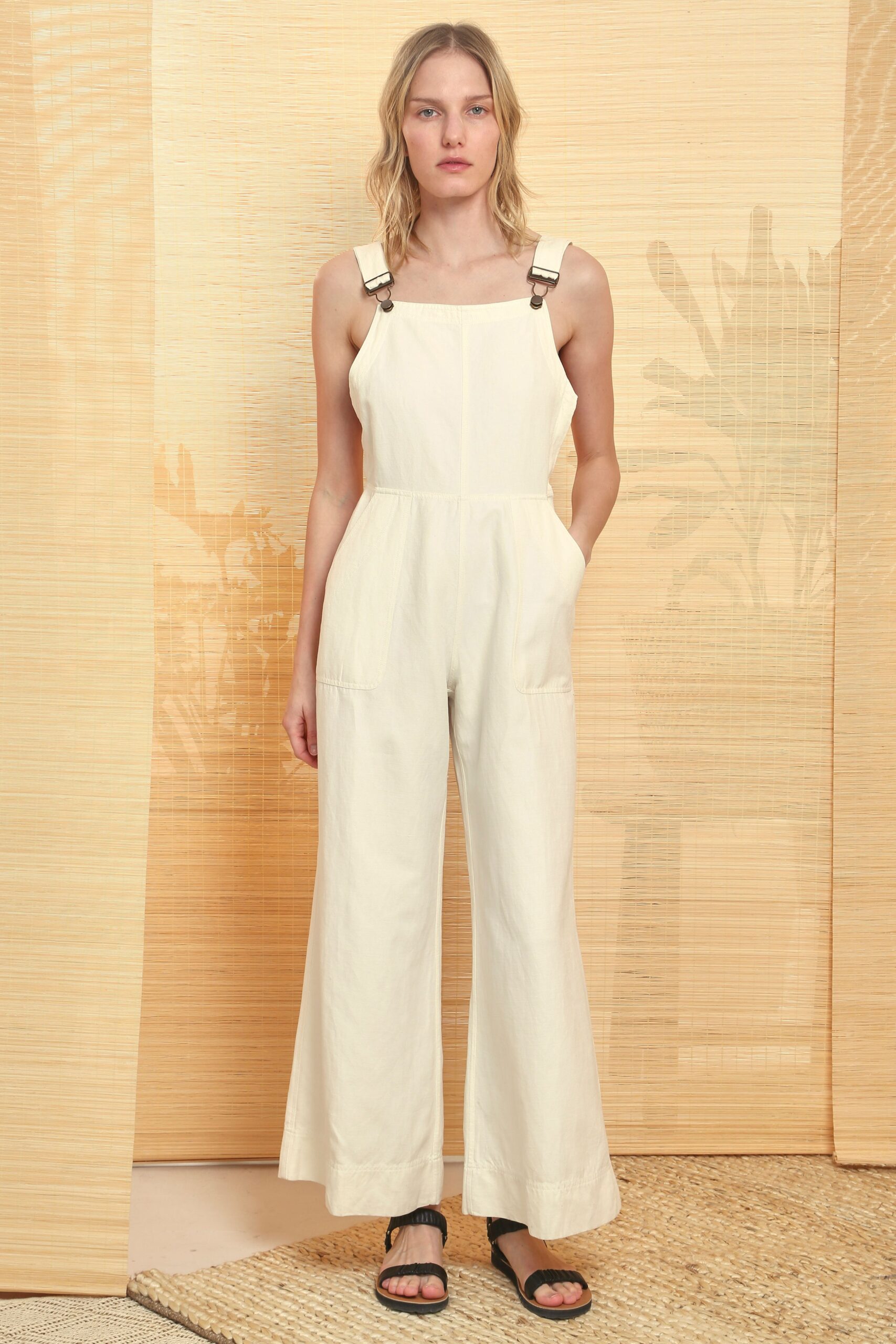 beige relaxed cotton jumpsuit