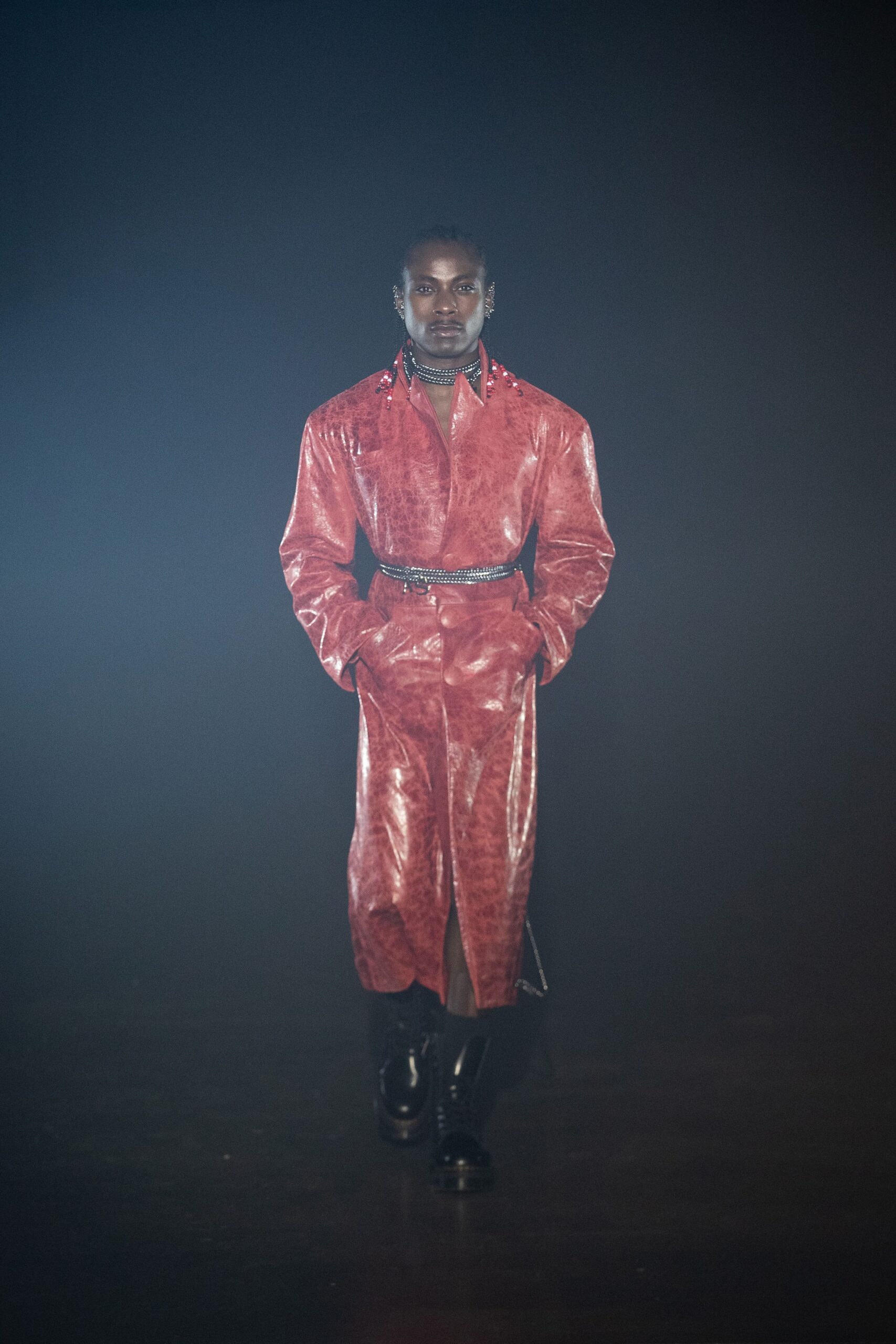 red leather fitted coat