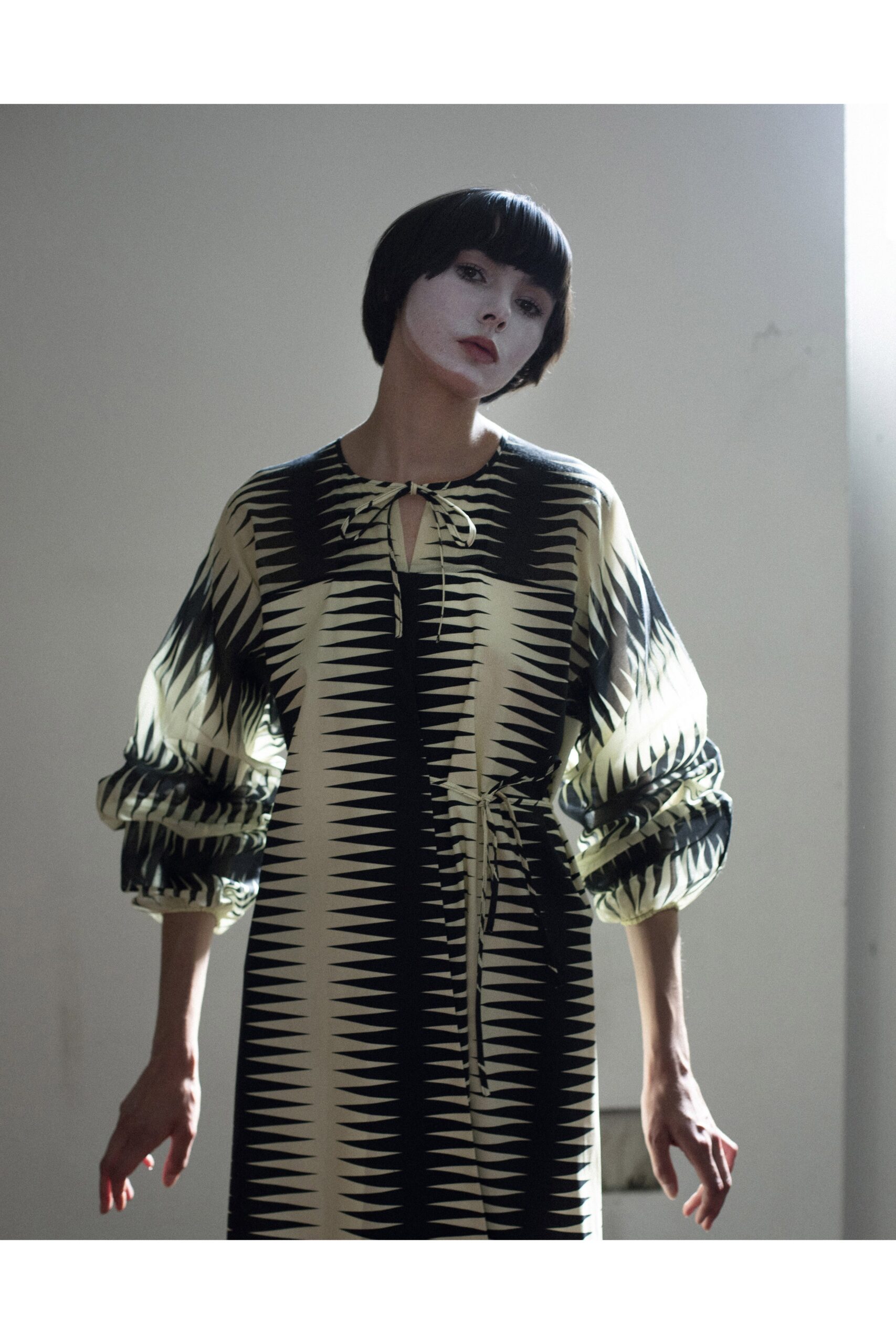 black and white printed midi dress