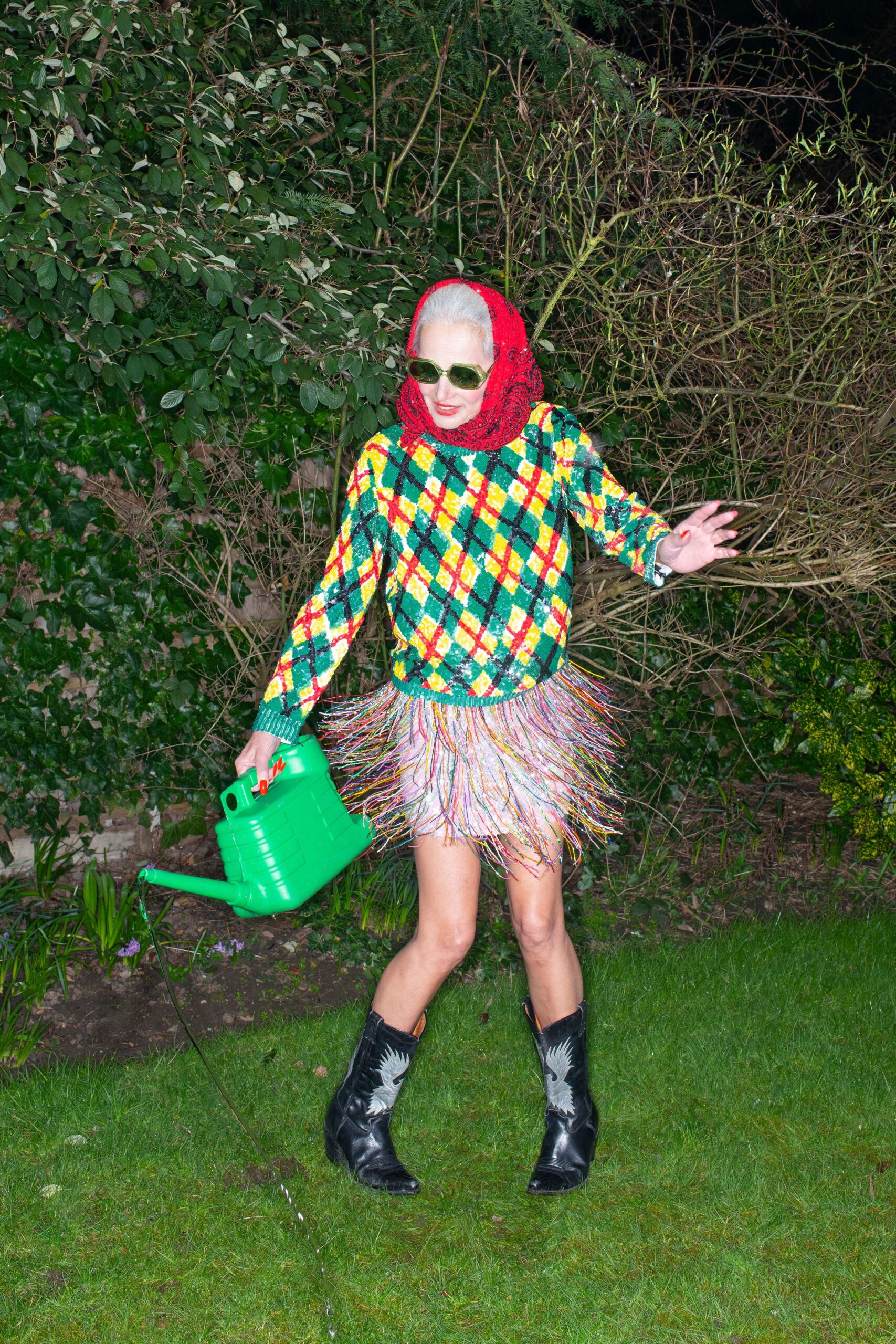 colorful sweater with fringed skirt