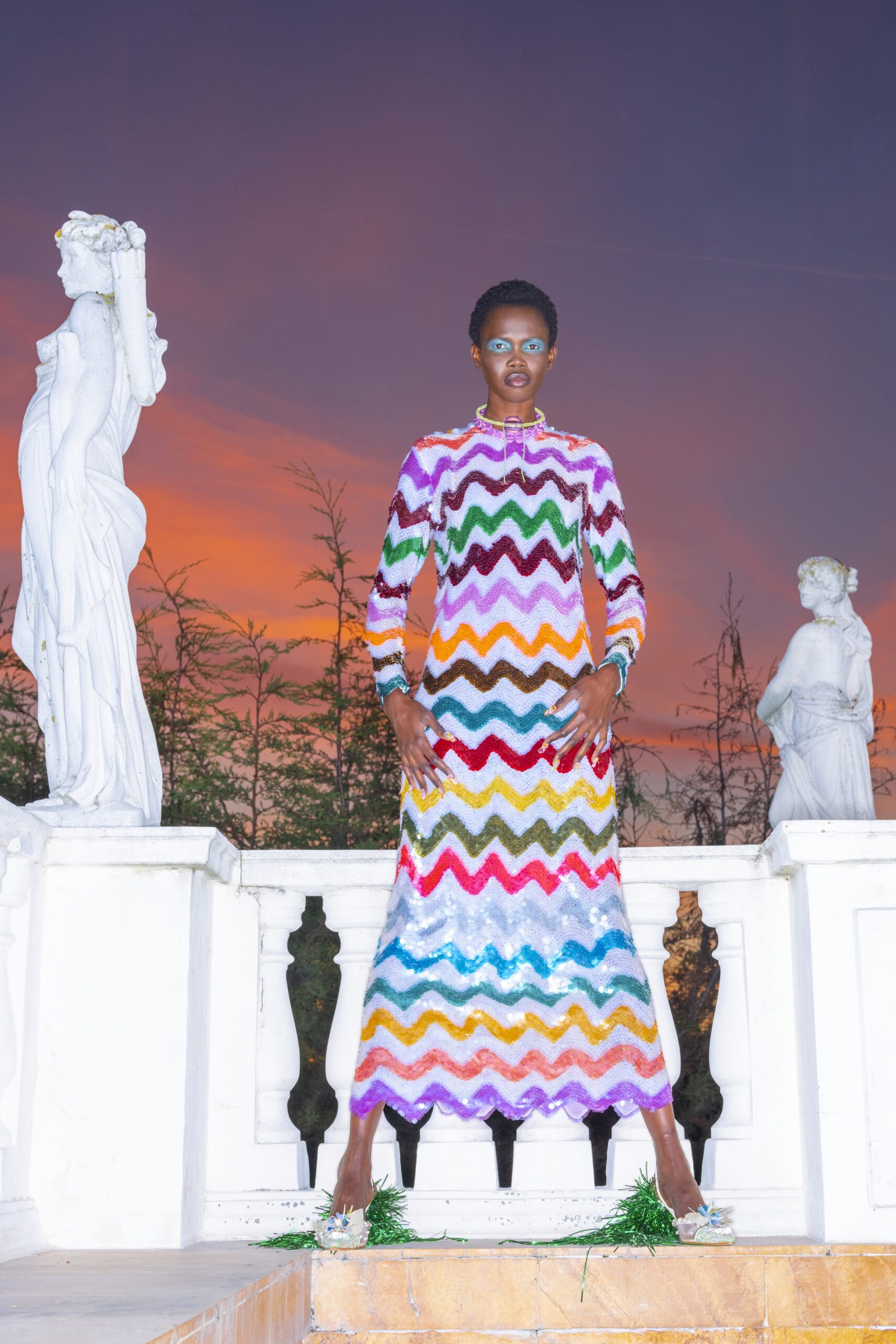multi-colored sequin maxi dress