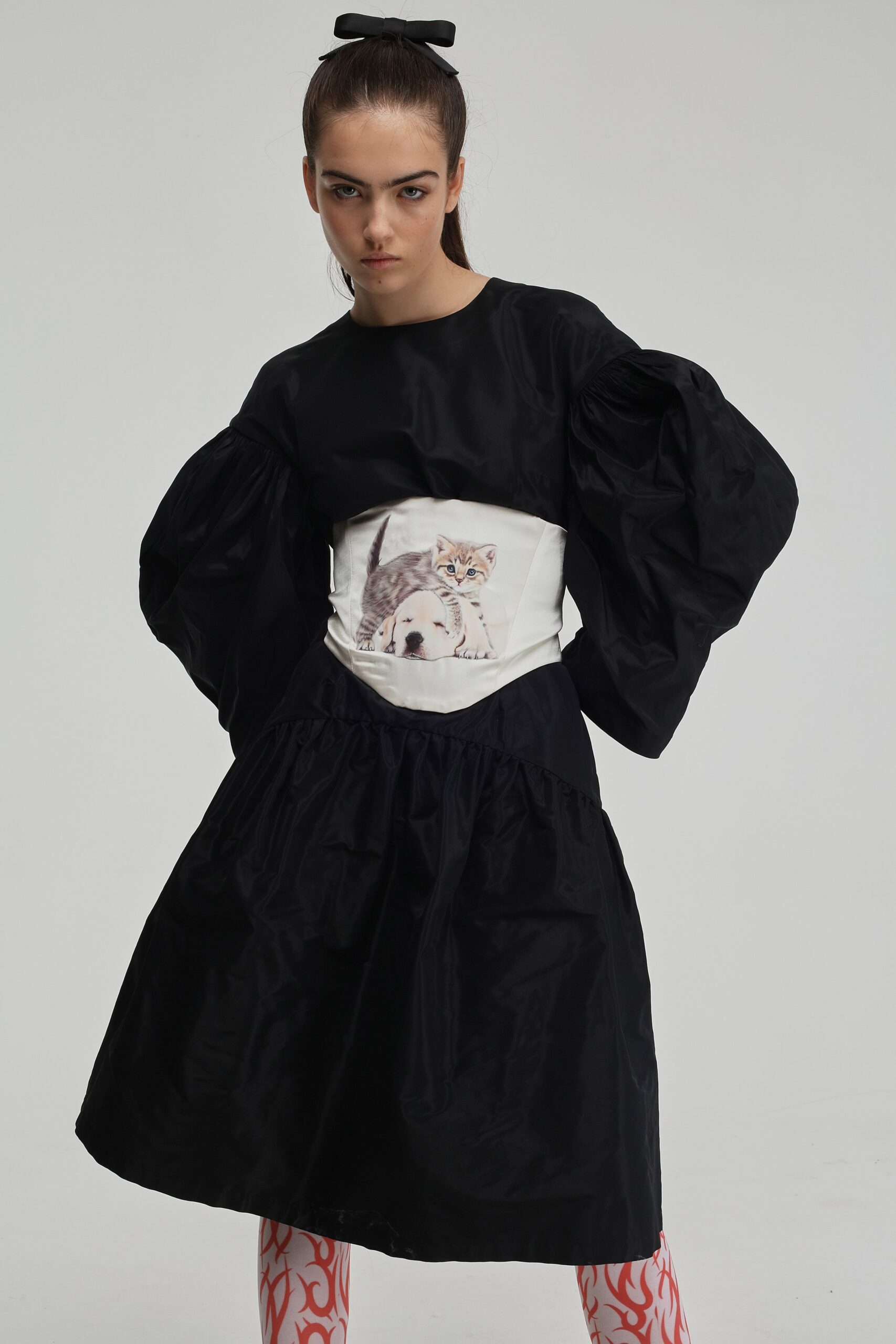 black midi dress with flared pants