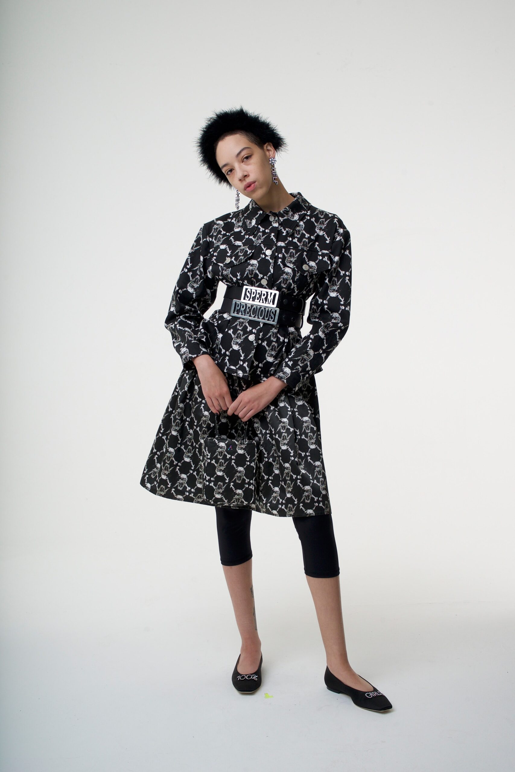 black and white printed midi dress