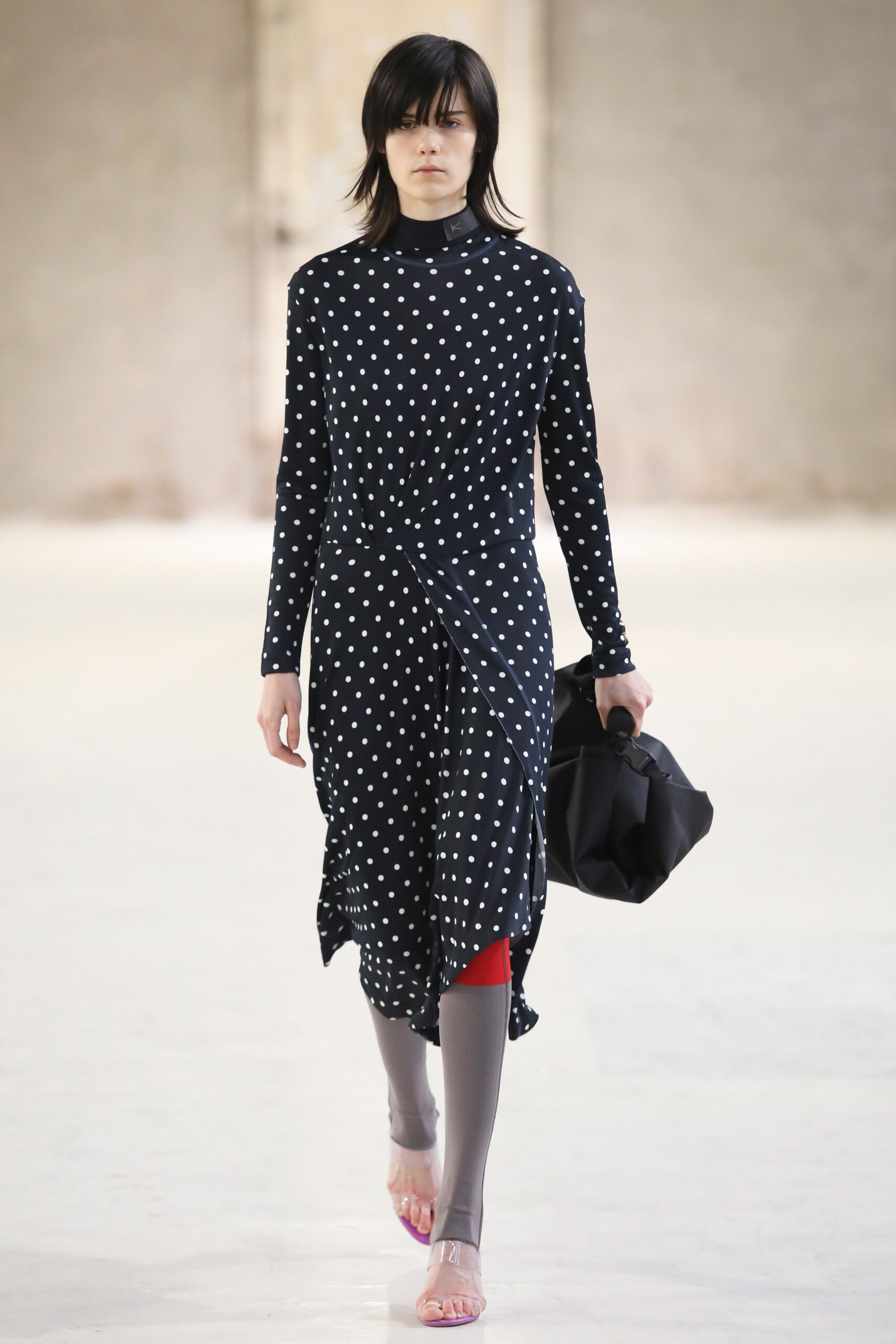 black and white polka-dot midi dress